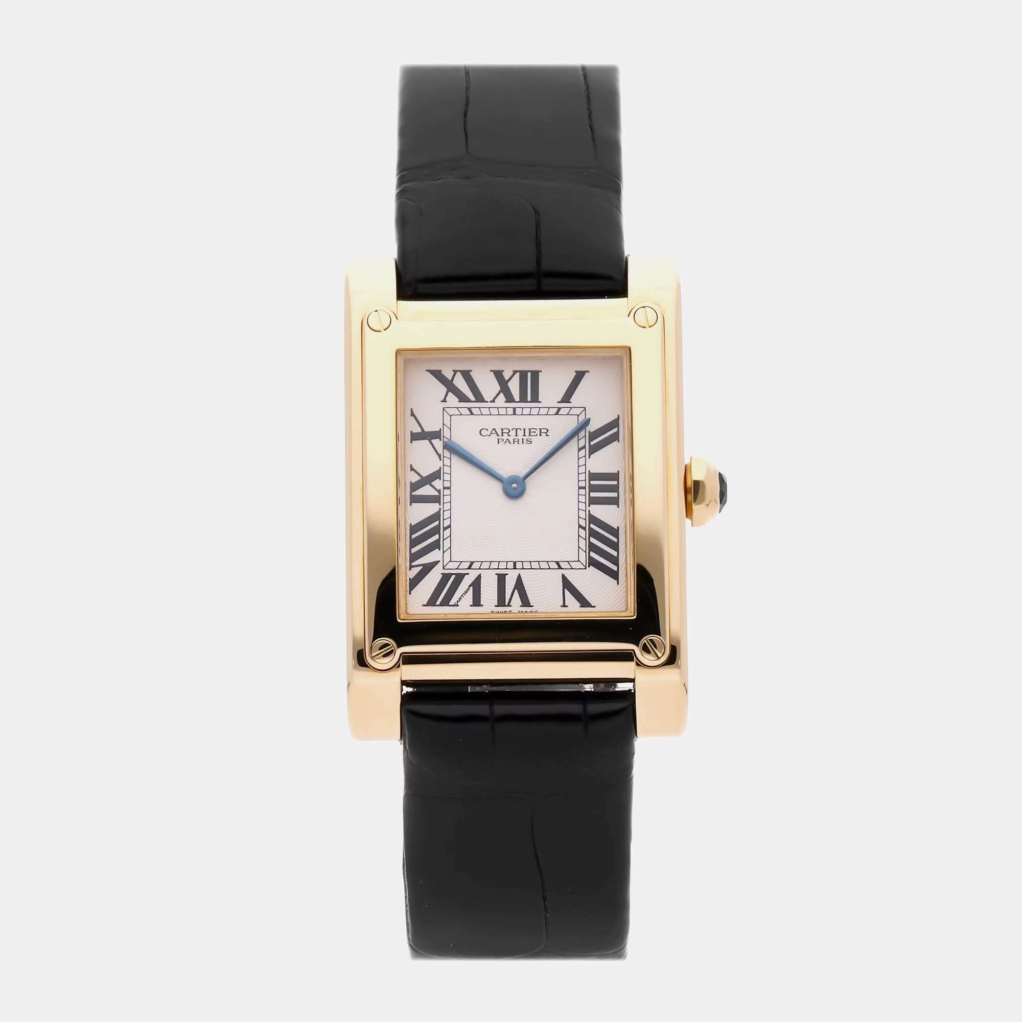 Pre Owned Cartier Tank A Vis W1529451 Automatic Silver 18k Yellow Gold Women’s Wristwatch 27 mm