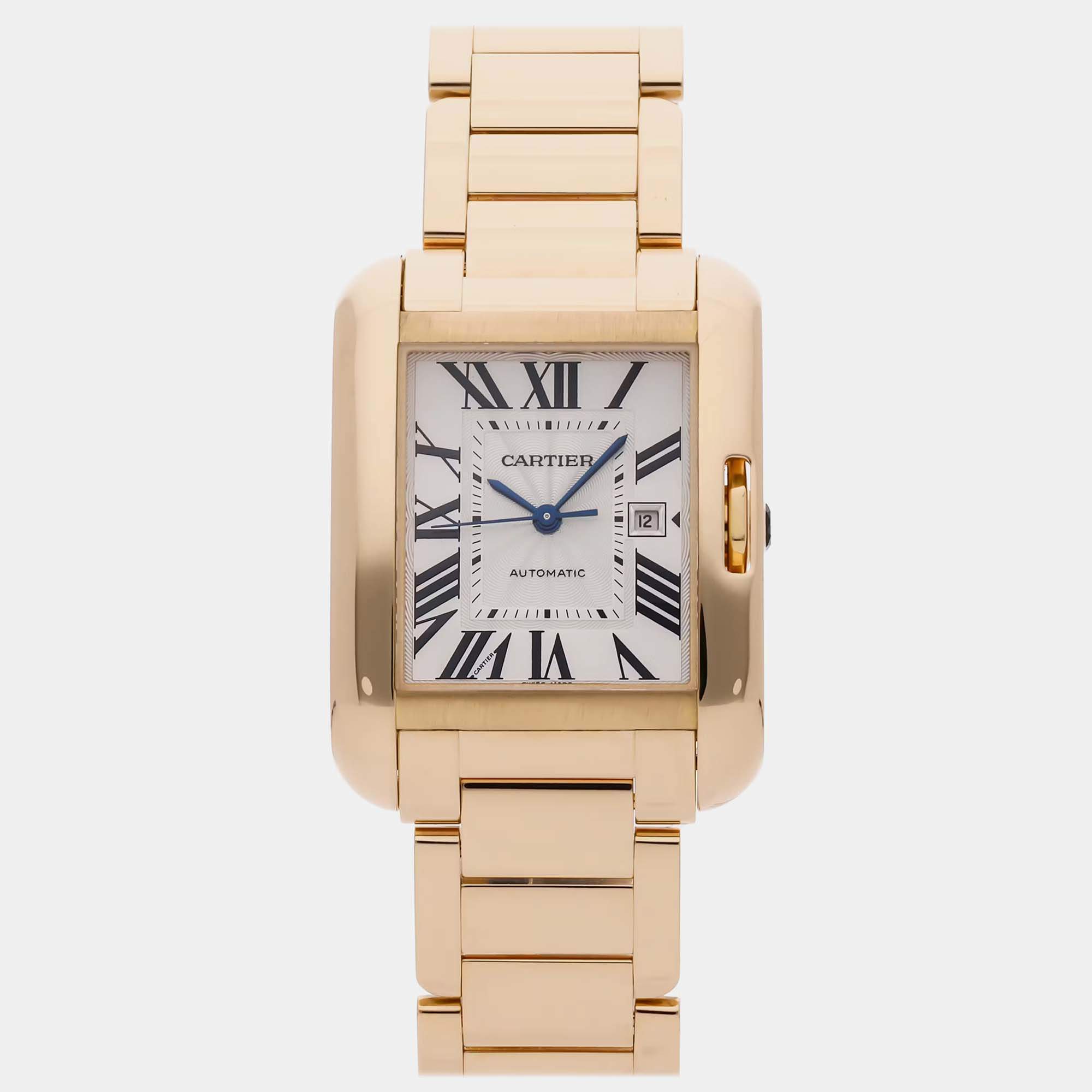 Pre Owned Cartier Tank W5310015 Automatic Silver 18k Yellow Gold Women’s Wristwatch 29 mm