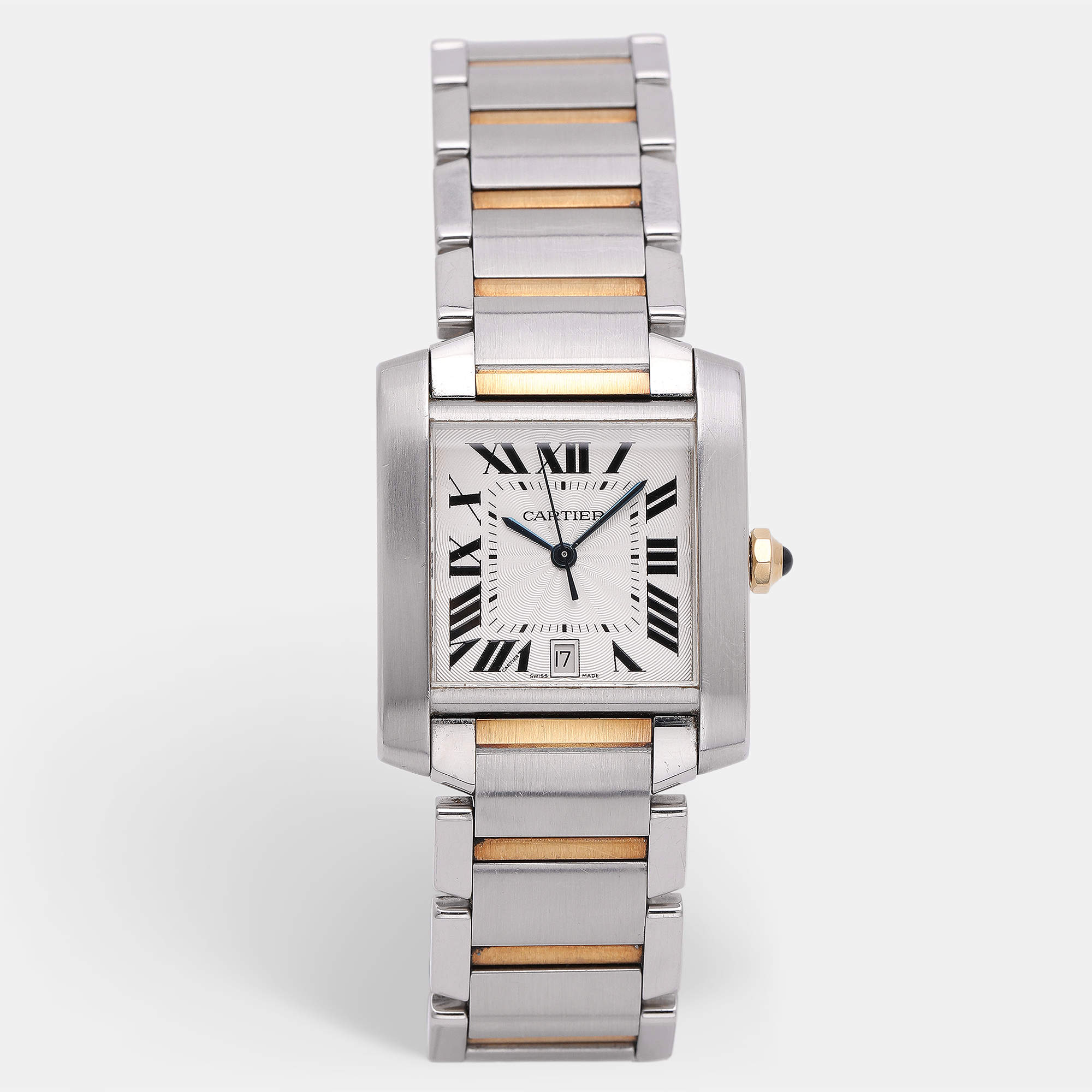 Pre Owned Cartier Silver 18k Yellow Gold Stainless Steel Tank Francaise W51005Q4 Women's Wristwatch 28mm