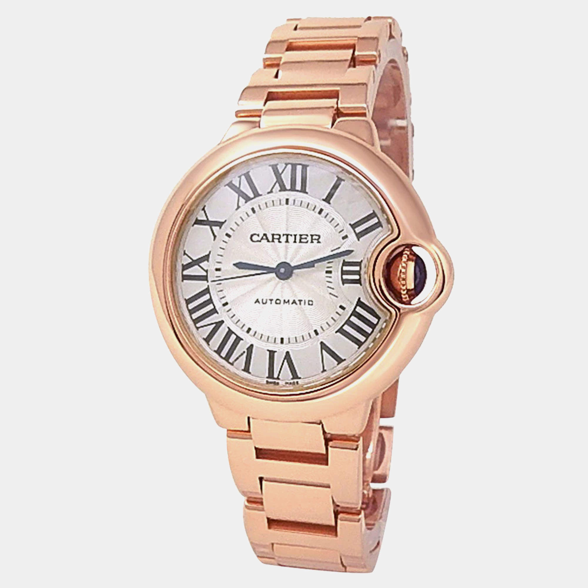 Pre Owned Cartier Ballon Bleu W6920068 Automatic Silver 18K Rose Gold Women’s Wristwatch 33 mm