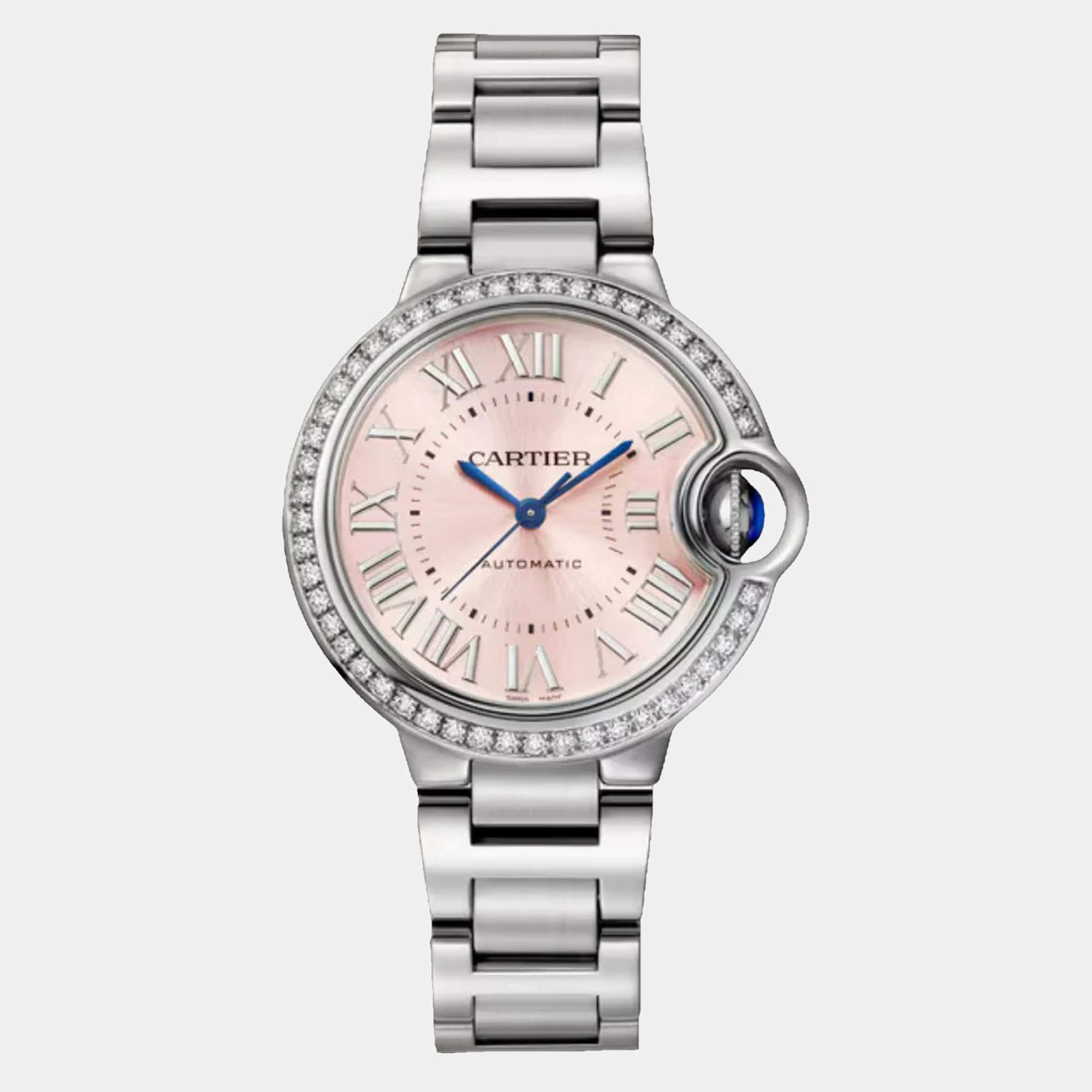 Pre Owned Cartier Ballon Bleu W4BB0037 Automatic Pink Stainless Steel Women's Wristwatch 33 mm