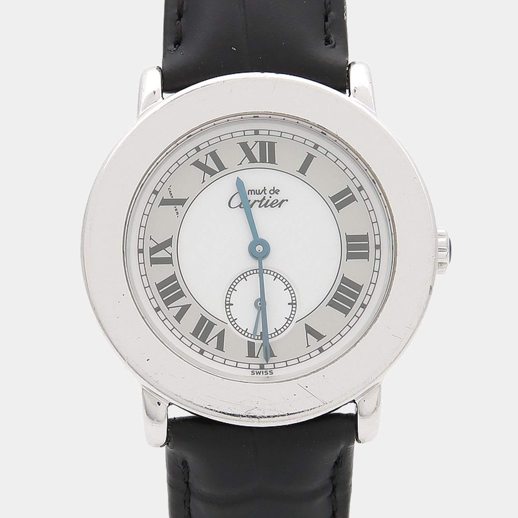Pre Owned Cartier Ronde Must W1006718 Quartz Silver Womens Wristwatch 32.5 mm