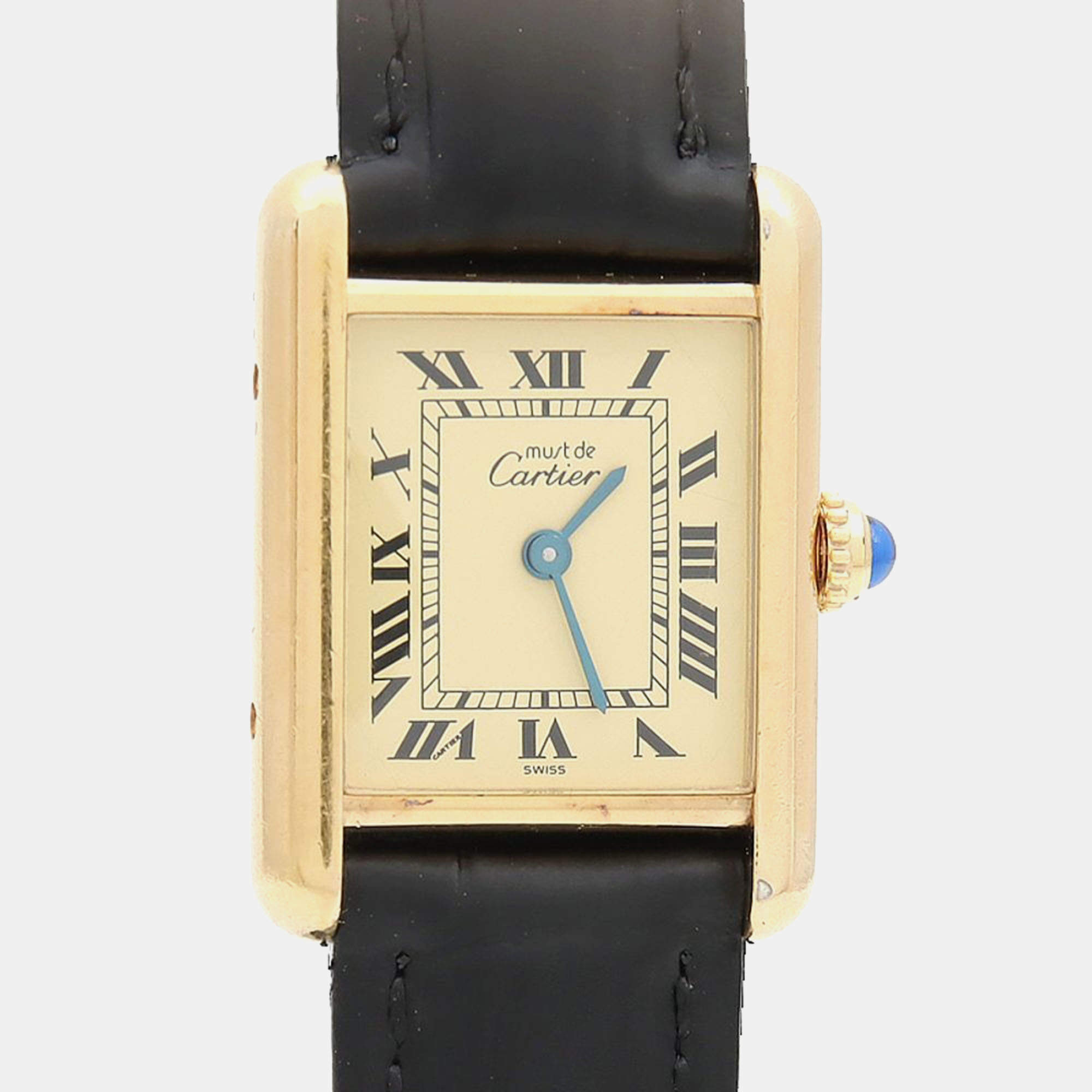 Pre Owned Cartier Tank Must W1003153 Quartz Gold Plated Silver Womens Wristwatch 20.5 mm
