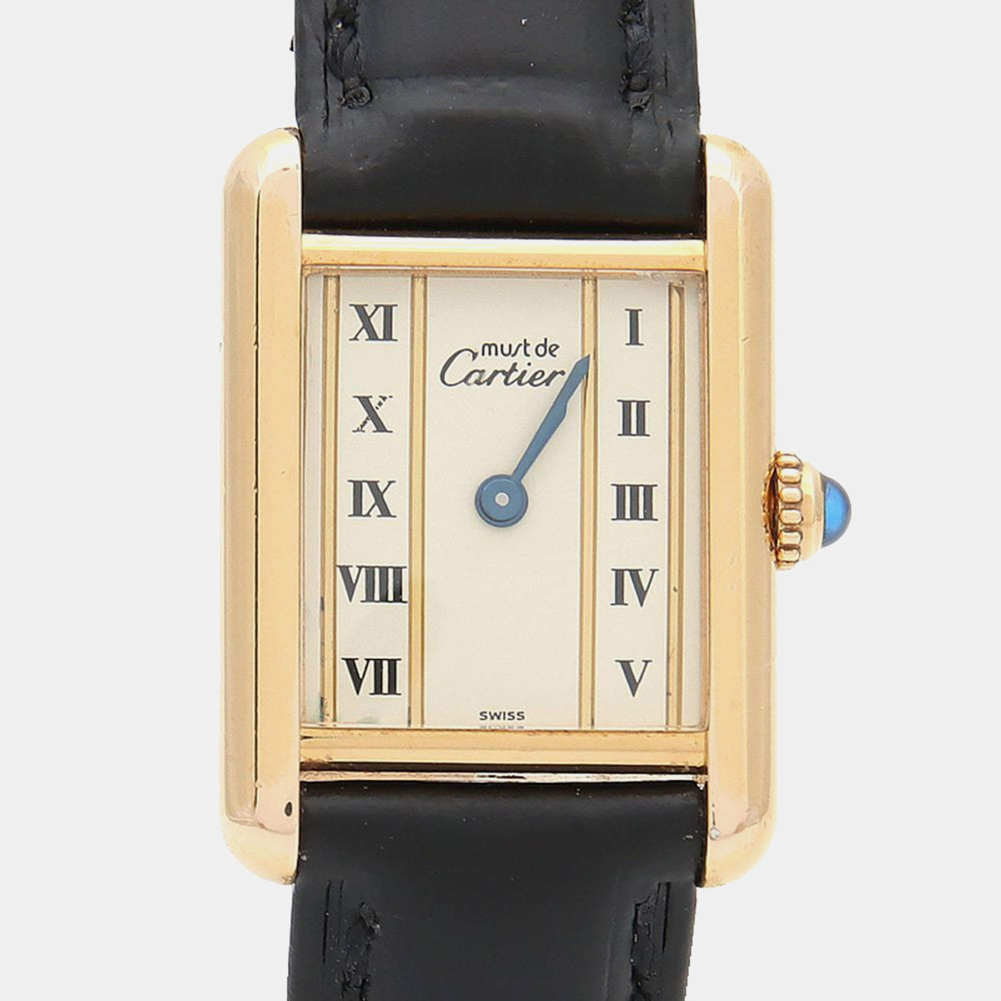 Pre Owned Cartier Tank Must W1003053 Quartz Gold Plated Silver Womens Wristwatch 20.5 mm