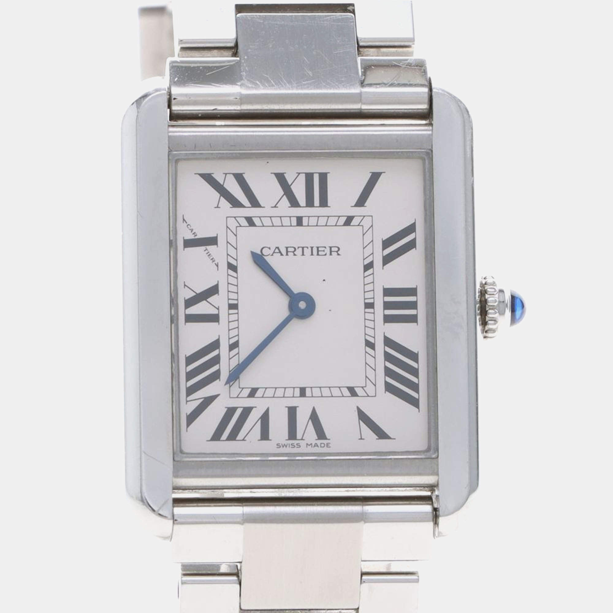 Pre Owned Cartier Tank Solo W5200013 Quartz Stainless Steel Womens Wristwatch 24 mm