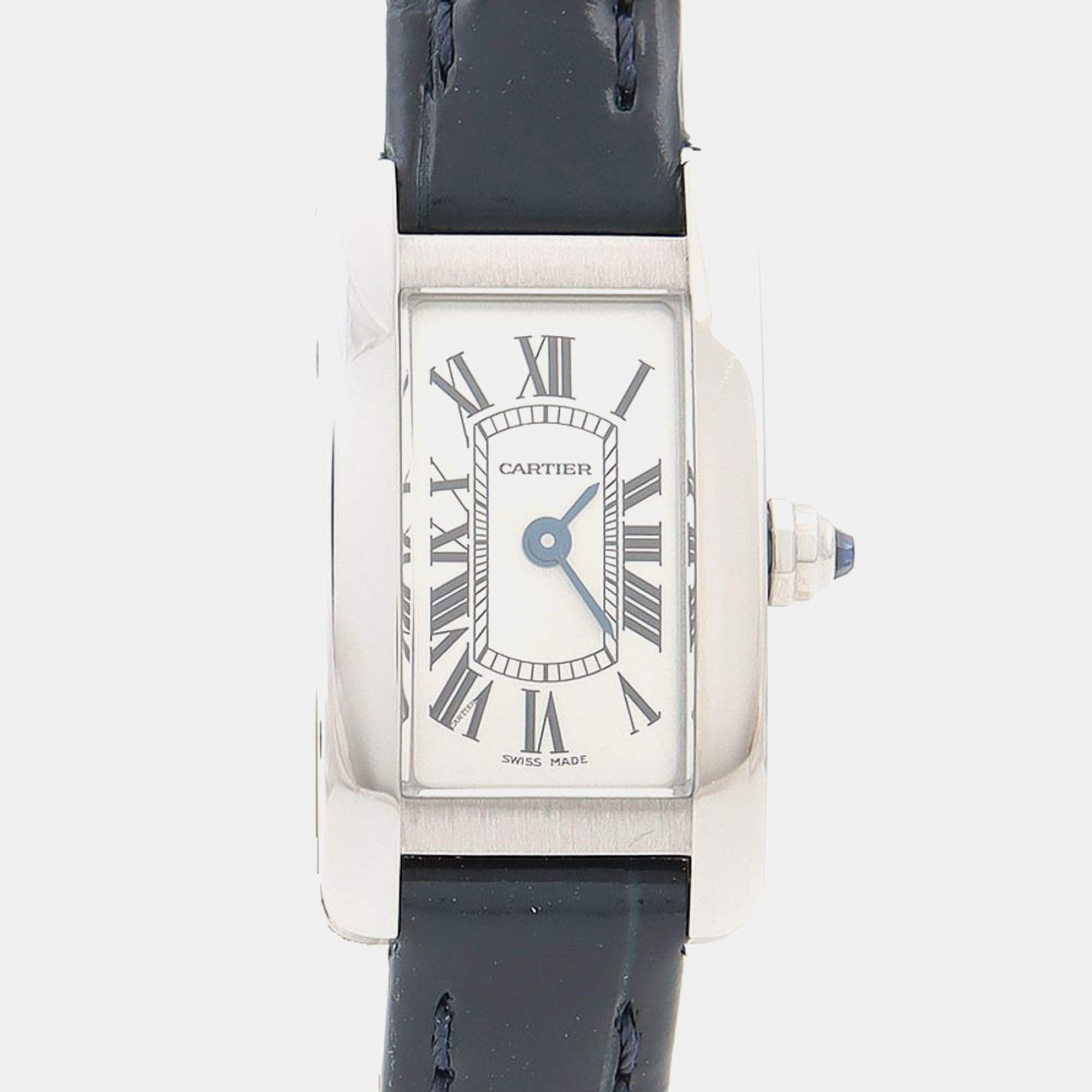 Pre Owned Cartier Tank Americaine WSTA0032 Quartz Stainless Steel Womens Wristwatch 15.5 mm