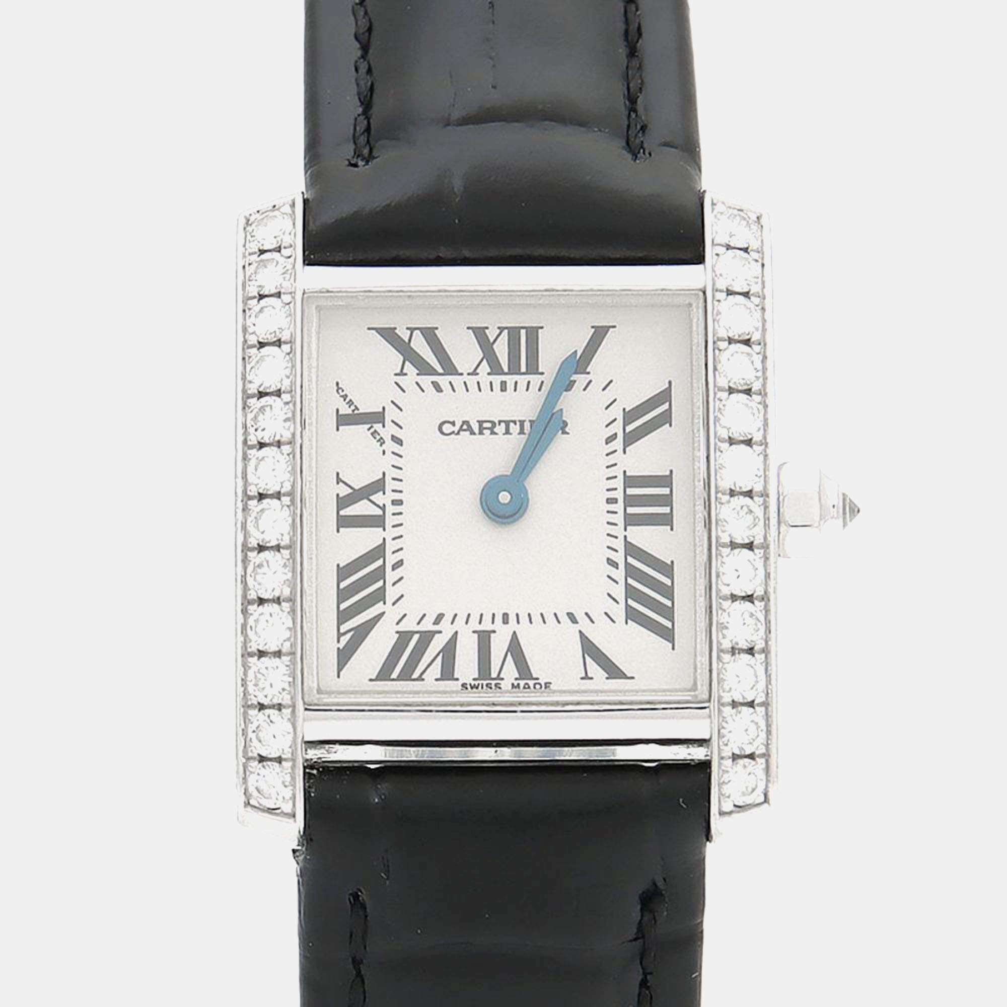 Pre Owned Cartier Tank Francaise WE100251 Quartz White Gold Women's Wristwatch 20.5 mm