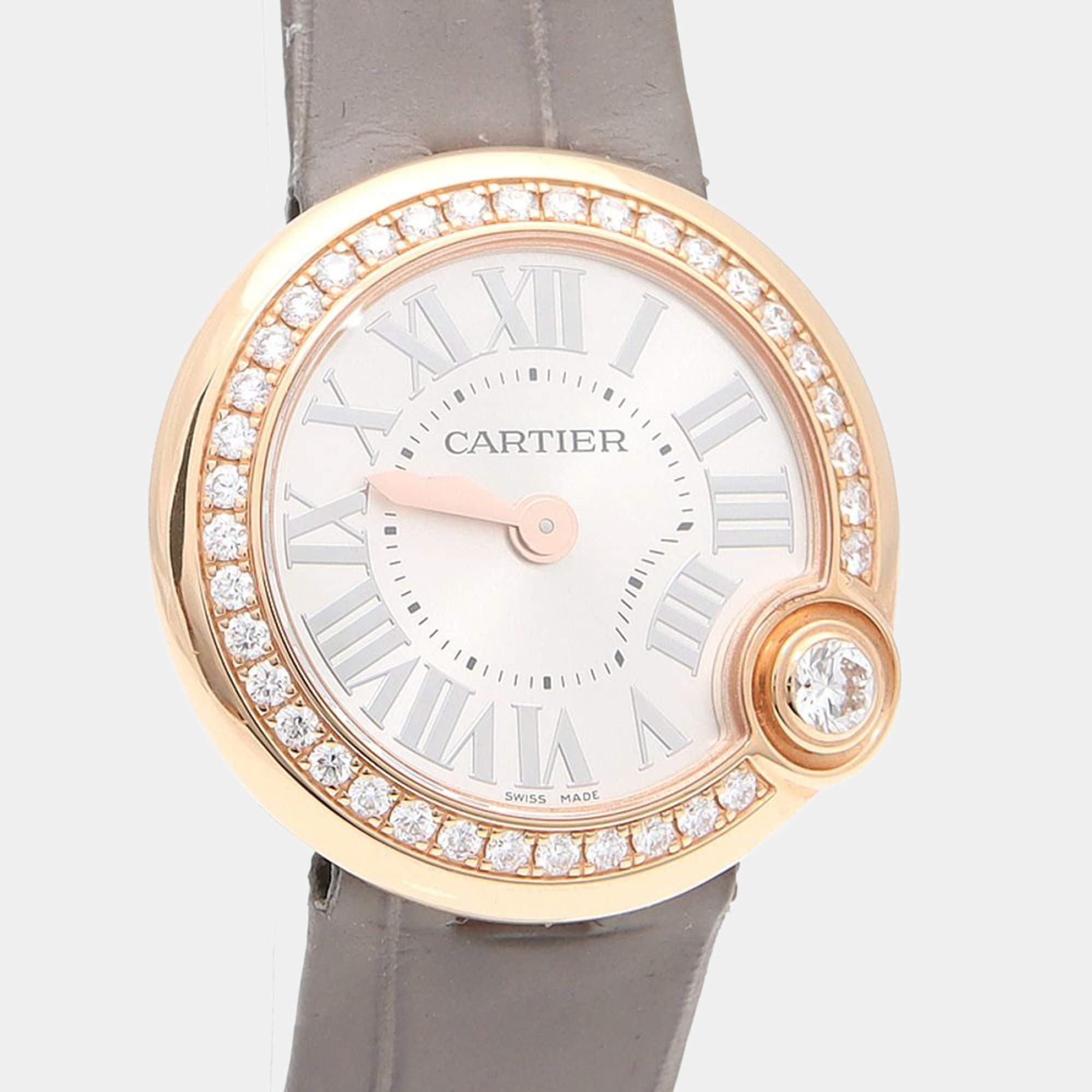 Pre Owned Cartier Ballon Blanc Diamond Quartz Rose Gold Women's Wristwatch 26 mm