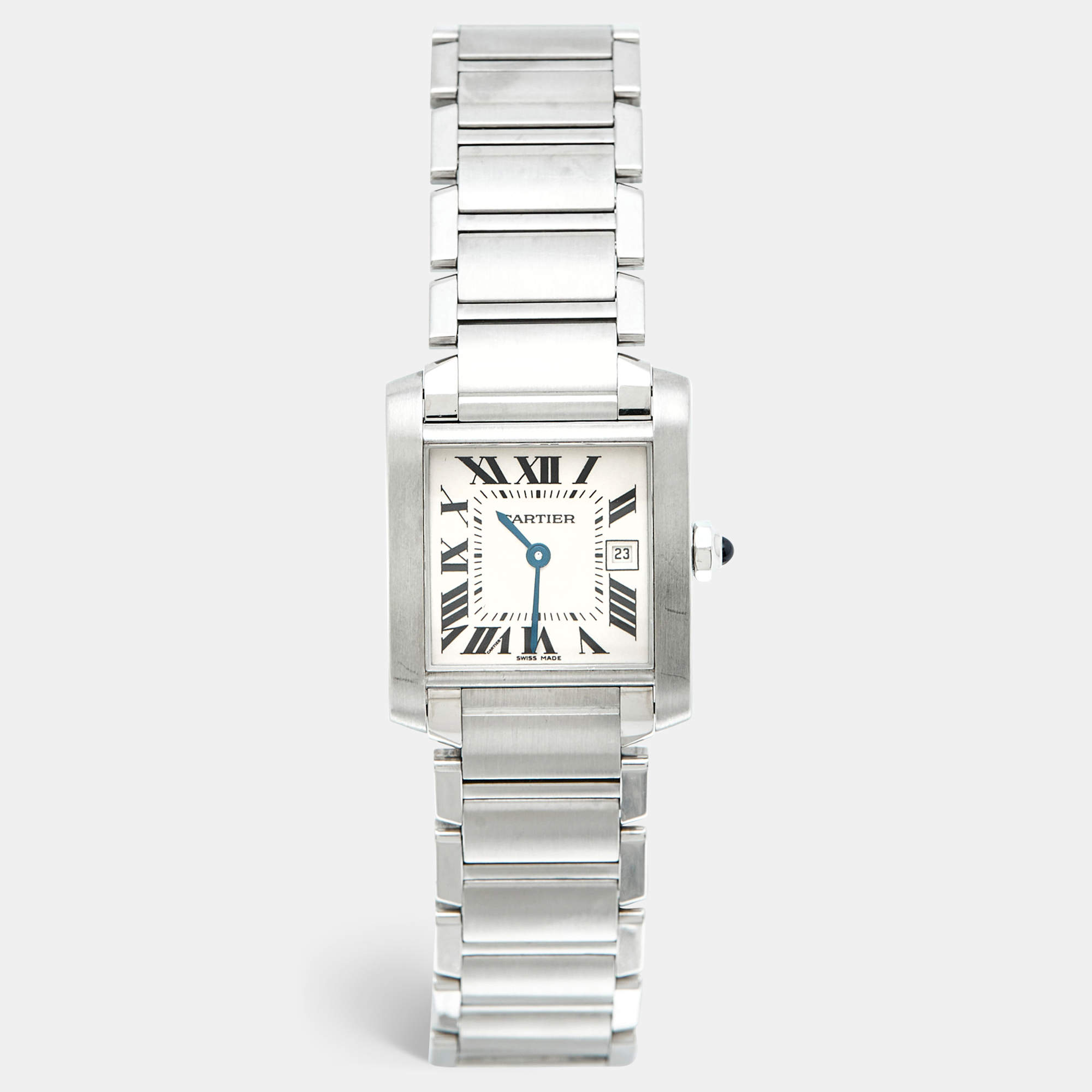 Pre Owned Cartier Tank Francaise W51011Q3 Silver White Dial Stainless Steel Women's Wriswatch 25 mm