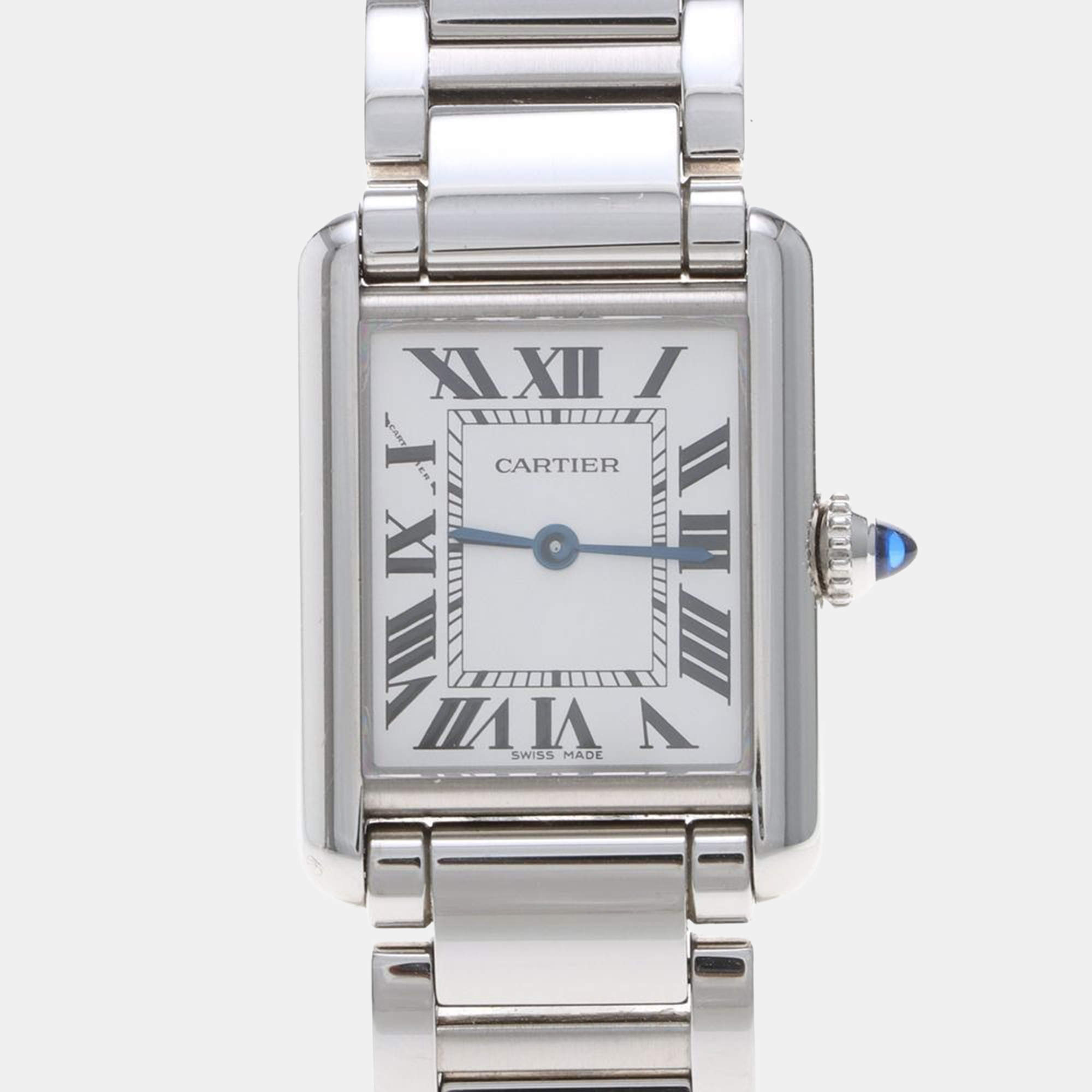 Pre Owned Cartier Tank Must WSTA0051 Quartz White Stainless Steel Women's Wristwatch 33mm