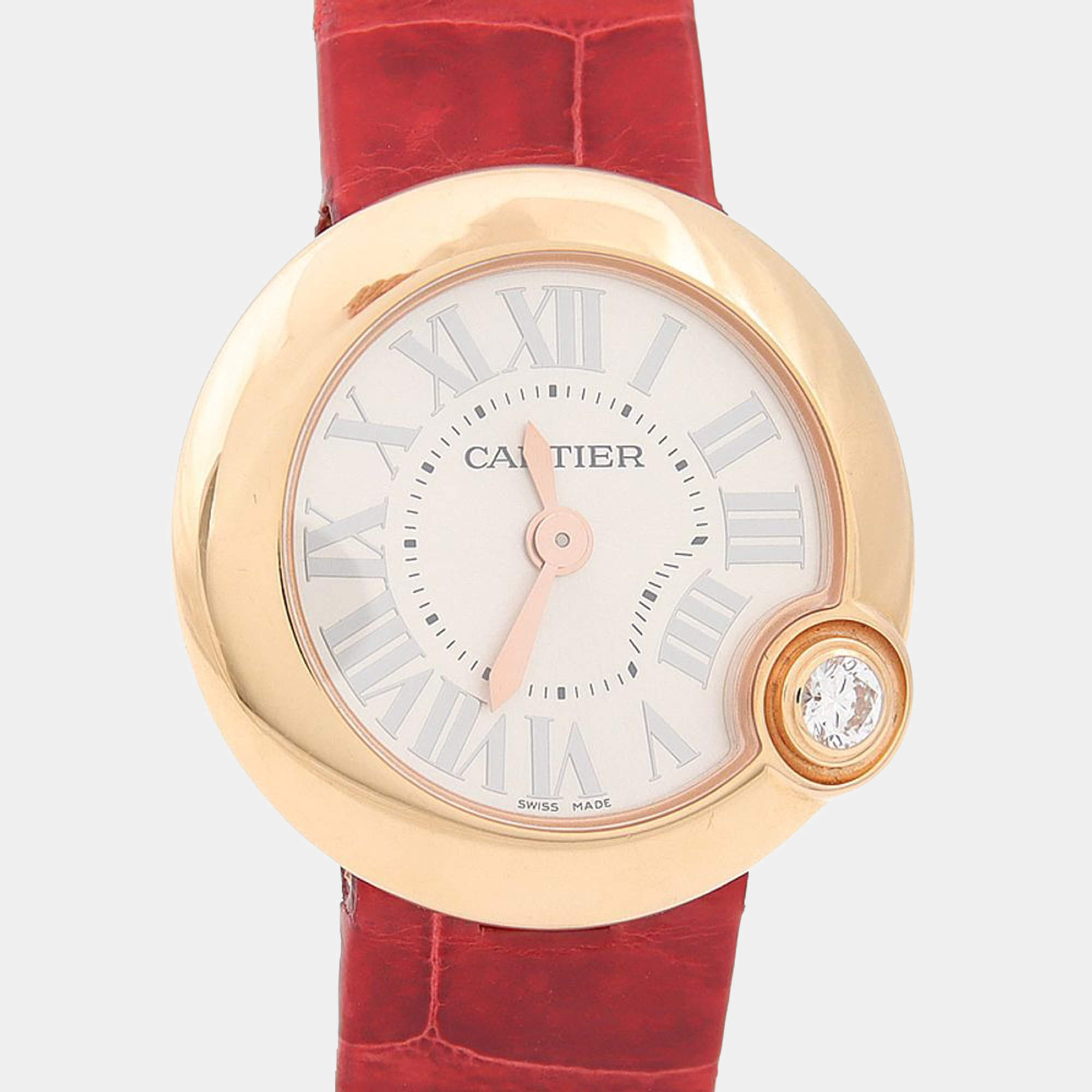 Pre Owned Cartier Ballon Blanc WGBL0002 Quartz White Diamonds Gold Women's Wristwatch 25.5mm
