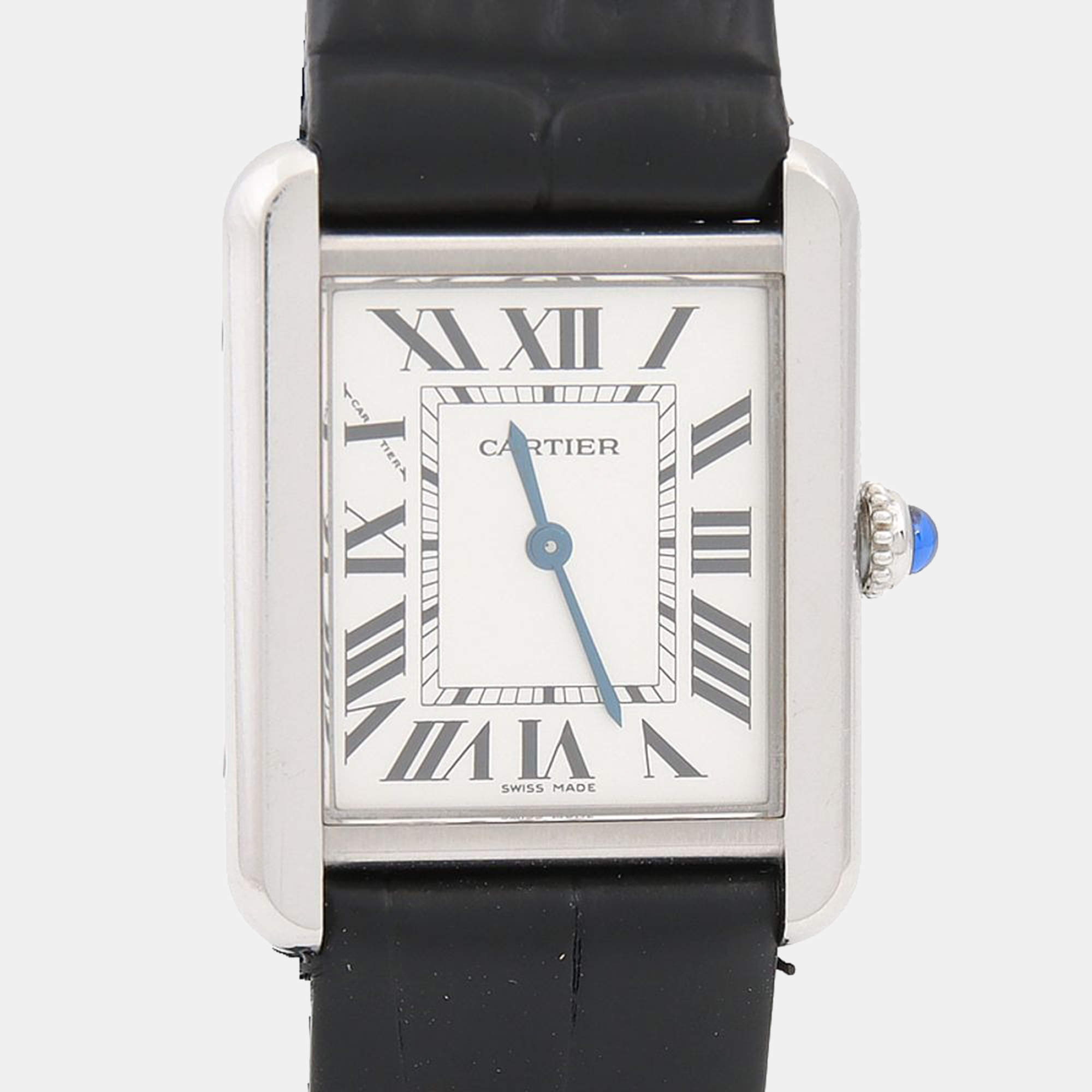 Pre Owned Cartier Tank Solo W1018255 Quartz White Stainless Steel Women's Wristwatch 24mm