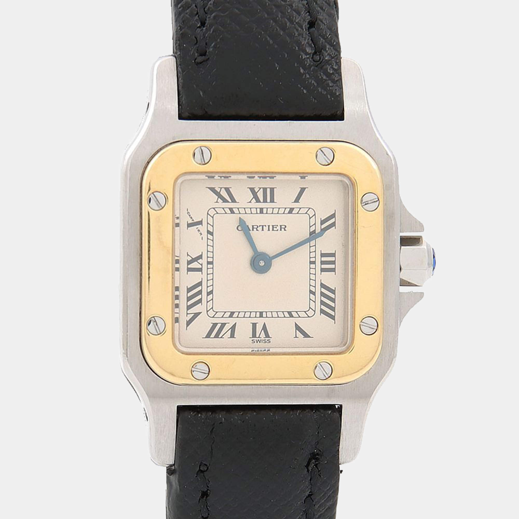 Pre Owned Cartier Santos W200124D Quartz Cream Stainless Steel and Gold Men's Wristwatch 35mm