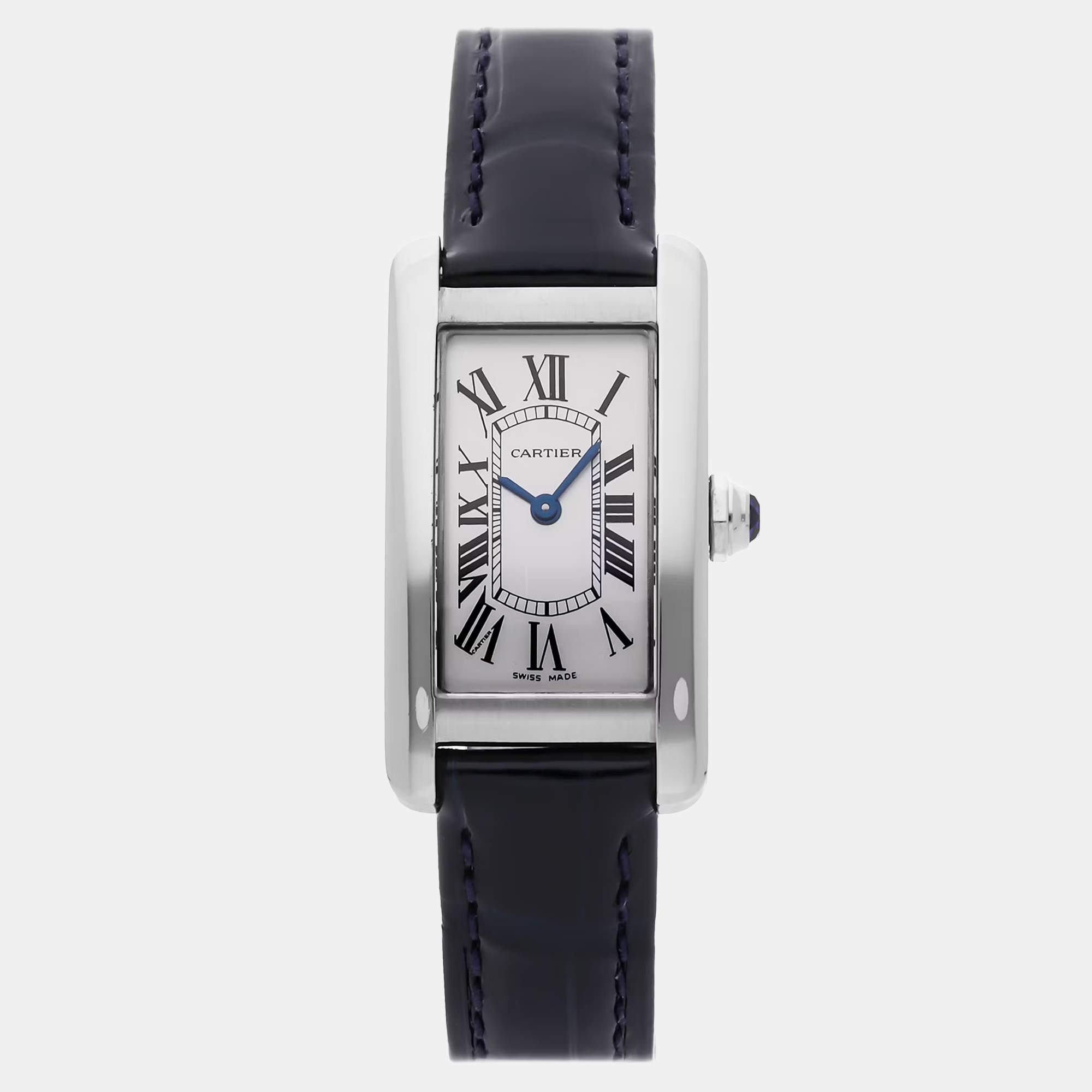 Pre Owned Pre-Owned Cartier Tank Americaine Small Model WSTA0016 Silver Quartz Stainless Steel Men's Wristwatch 18 mm