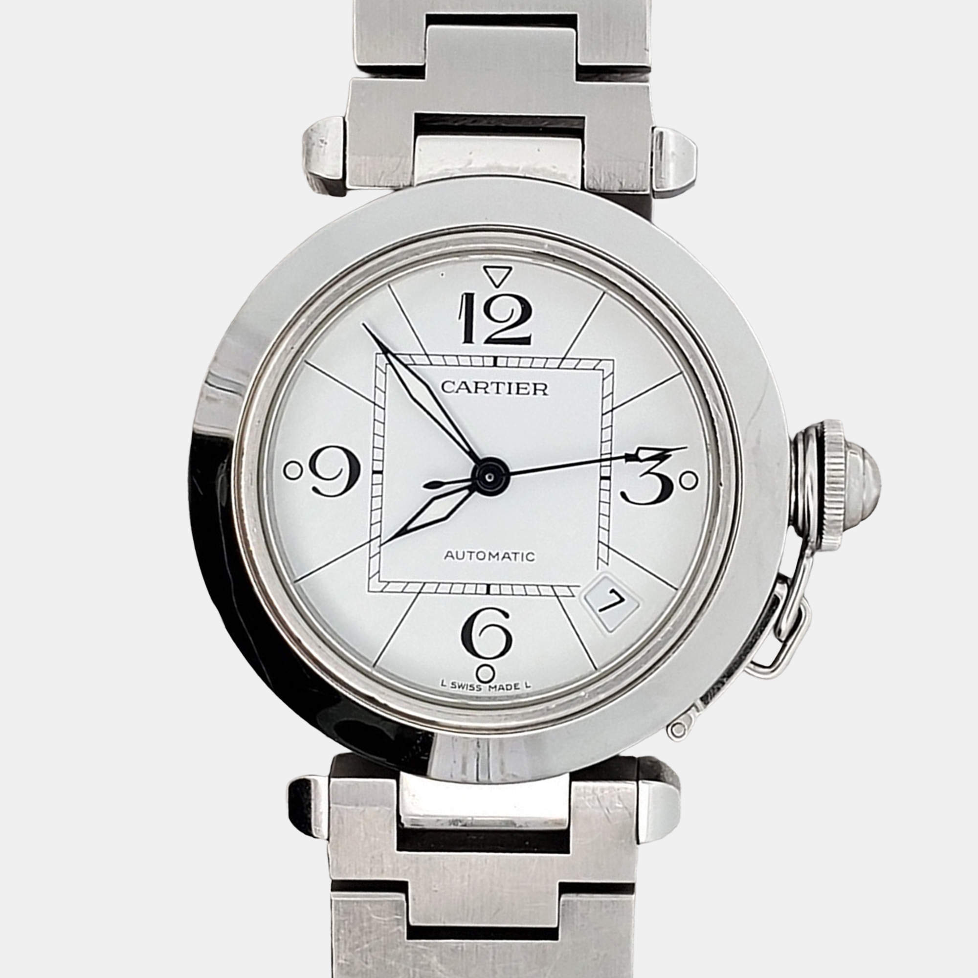 Pre Owned Cartier Pasha C 2324 W31074M7 Automatic White Stainless Steel Women's Wristwatch 35 mm