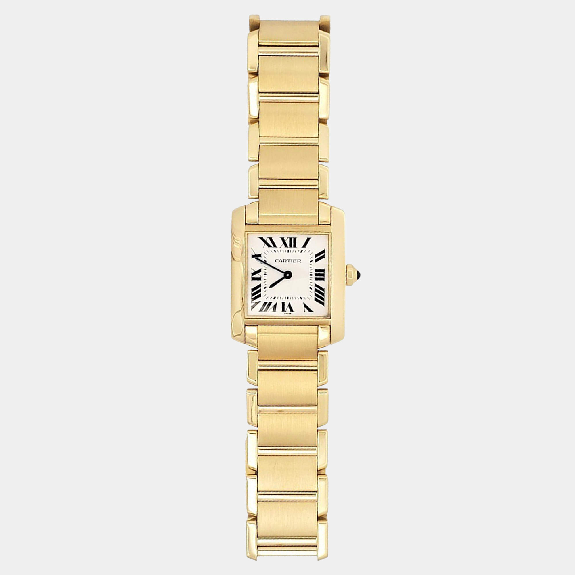 Pre Owned Cartier Tank Francaise W50003N2 Quartz White 18k Yellow Gold Women's Wristwatch 25 mm