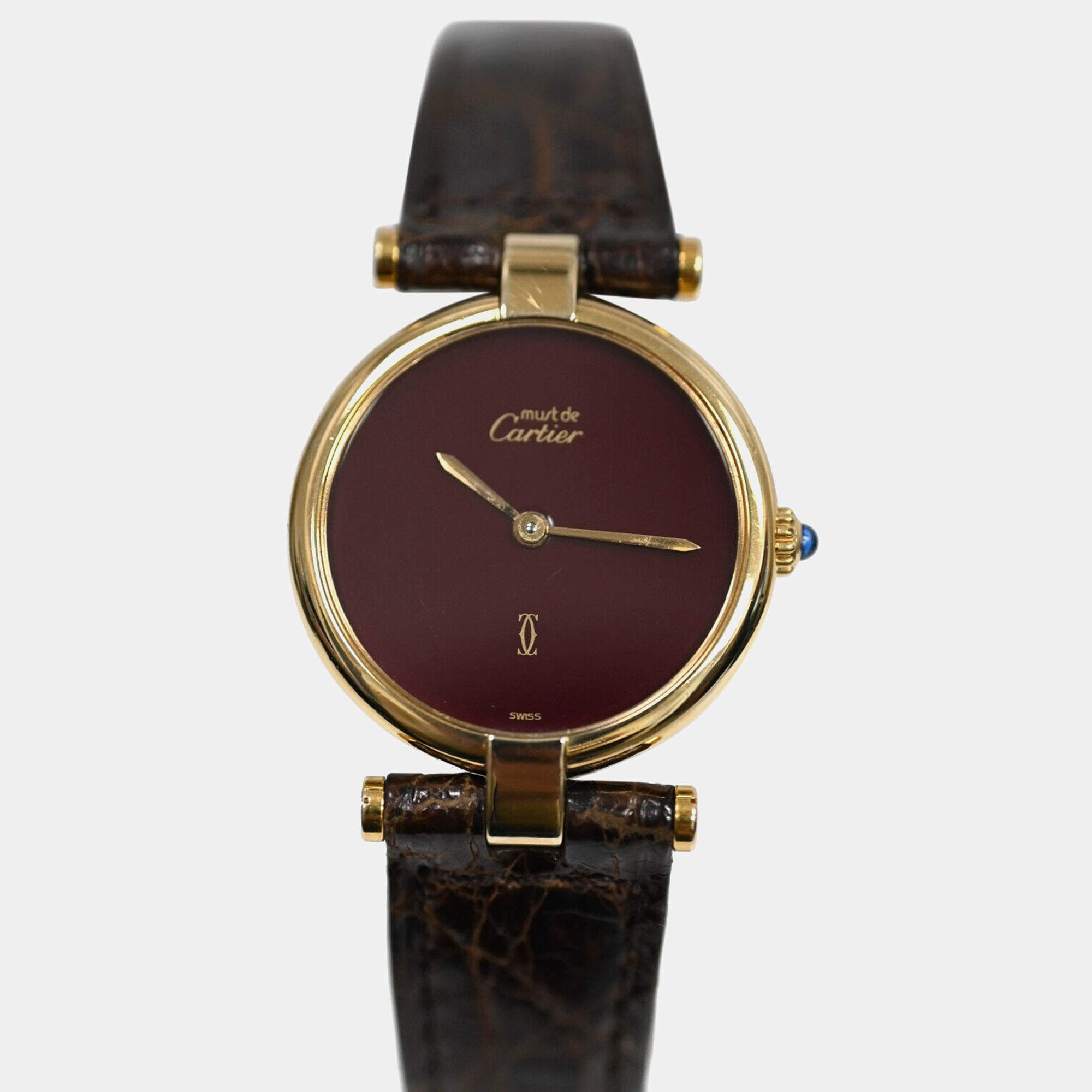 مملوكة مسبقًا Cartier Must de Vermeil 18130719 Quartz Burgundy 18k Gold electroplated 925 Silver Women's Wristwatch 24 mm