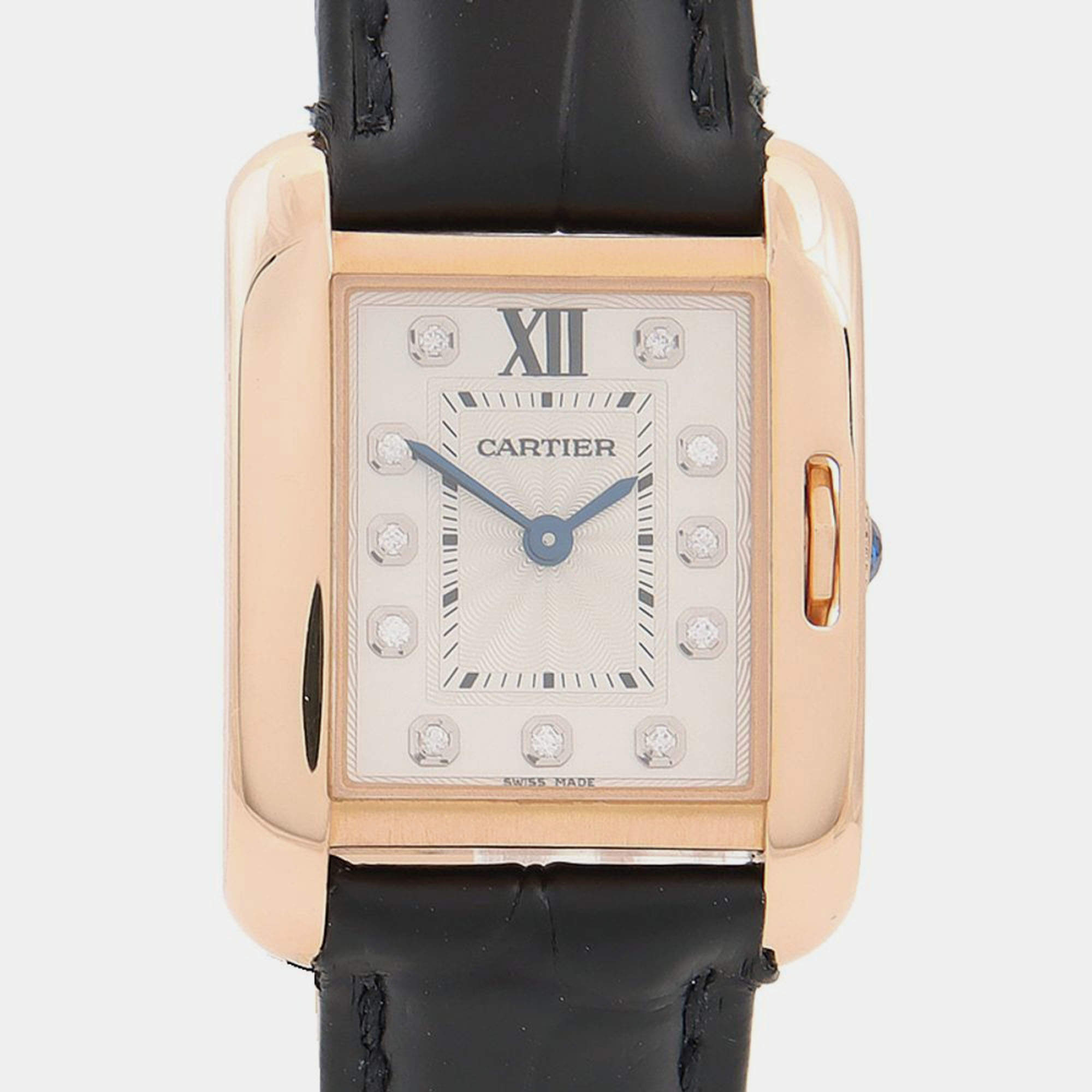 Pre Owned Cartier Tank Anglaise Diamond WJTA0007 Quartz Rose Gold Stainless Steel Women's Wristwatch 22 mm
