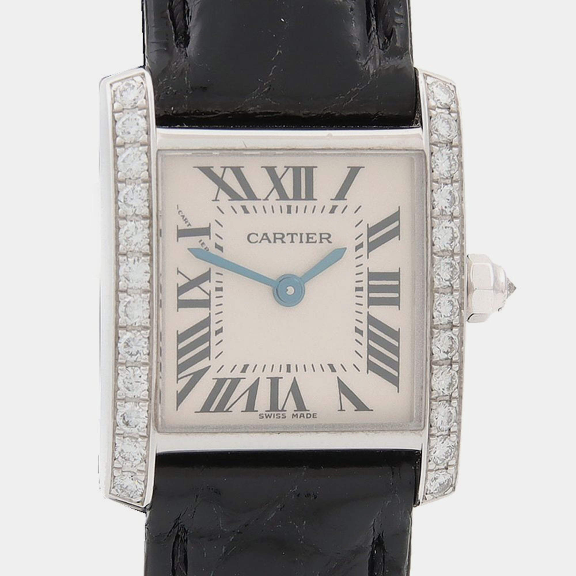 Pre Owned Cartier Tank Francaise Diamond WE100251 Quartz White Gold Stainless Steel Women's Wristwatch 18.5 mm