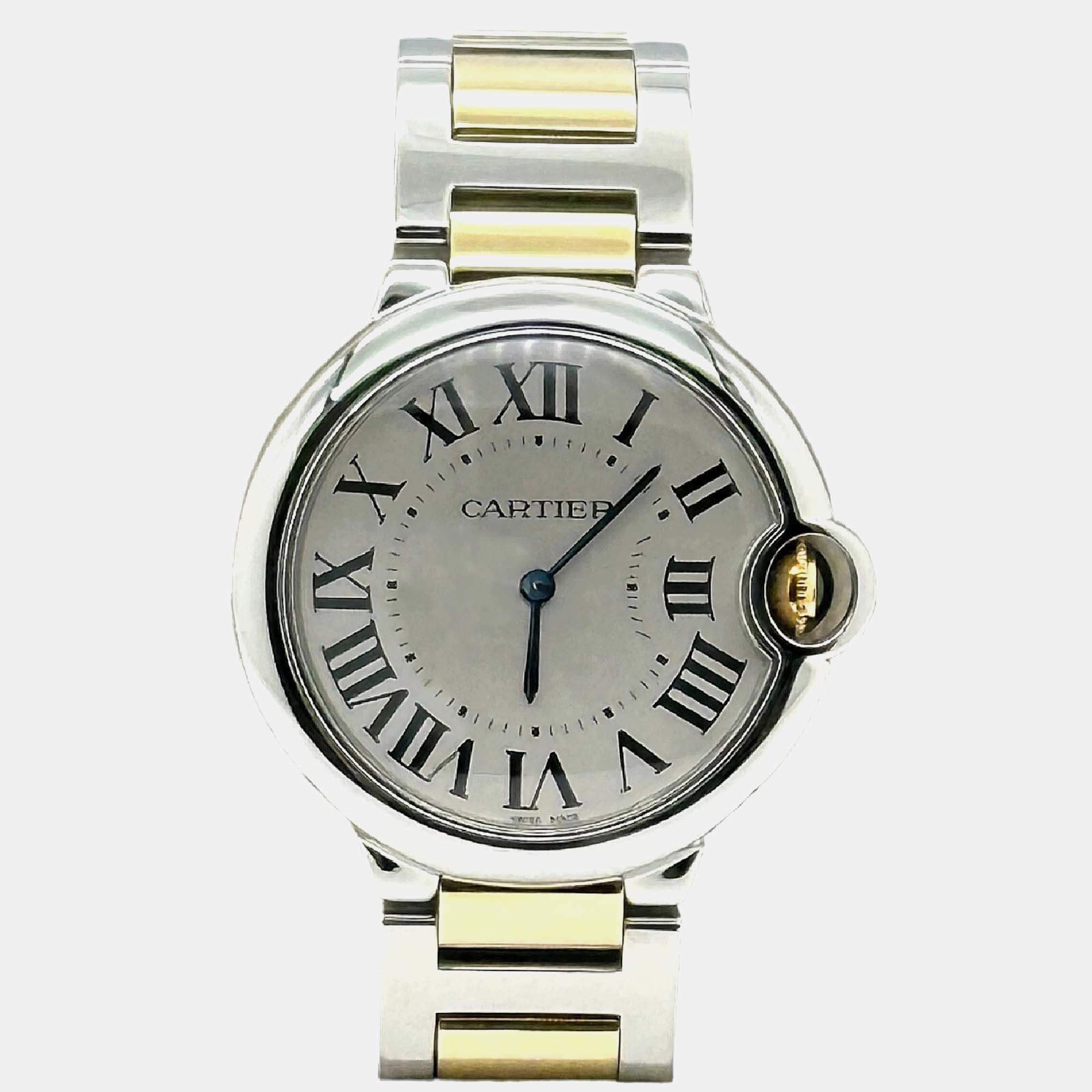Pre Owned Cartier Ballon Bleu W69008Z3 Automatic Silver 18k Yellow Gold Stainless Steel Unisex Wristwatch 36 mm