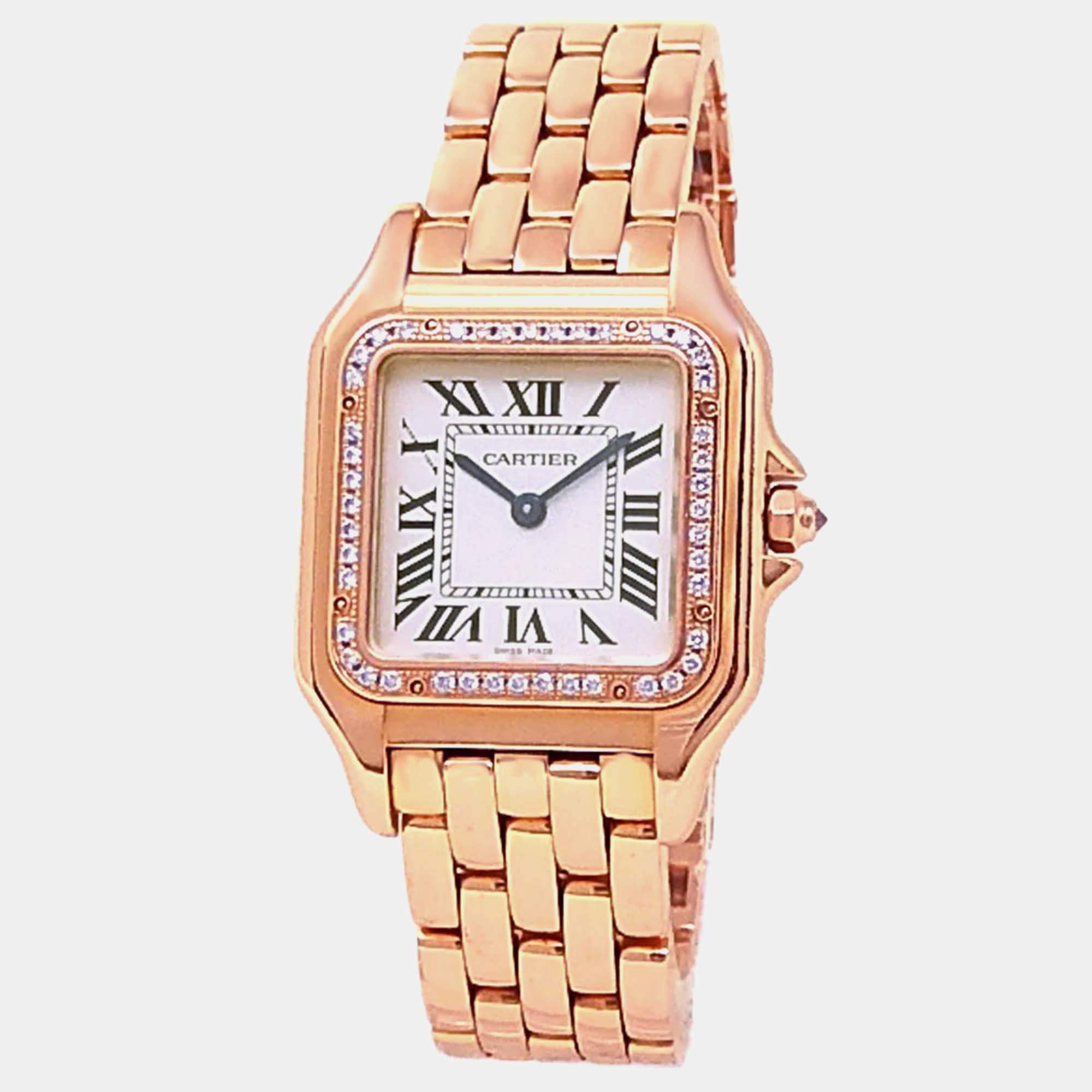 Pre Owned Cartier Panthere WJPN0009 Quartz Silver Dial 18k Rose Gold Diamond Women's Wristwatch 27 mm