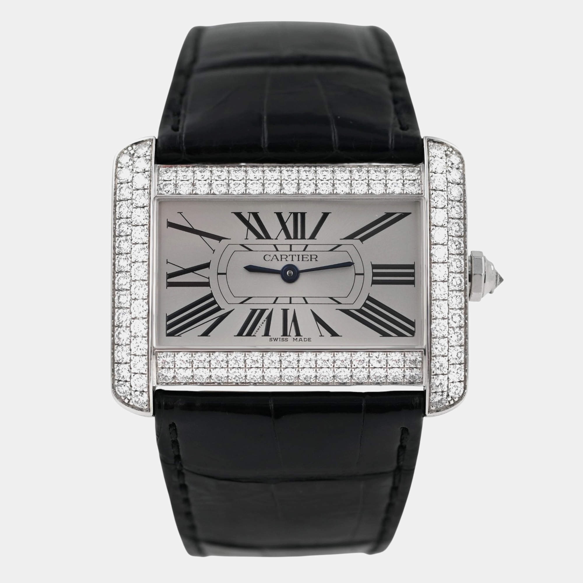 Pre Owned Cartier Tank Divan 2614 WA301356 Quartz Diamonds 18K White Gold Women's Wristwatch 38 mm