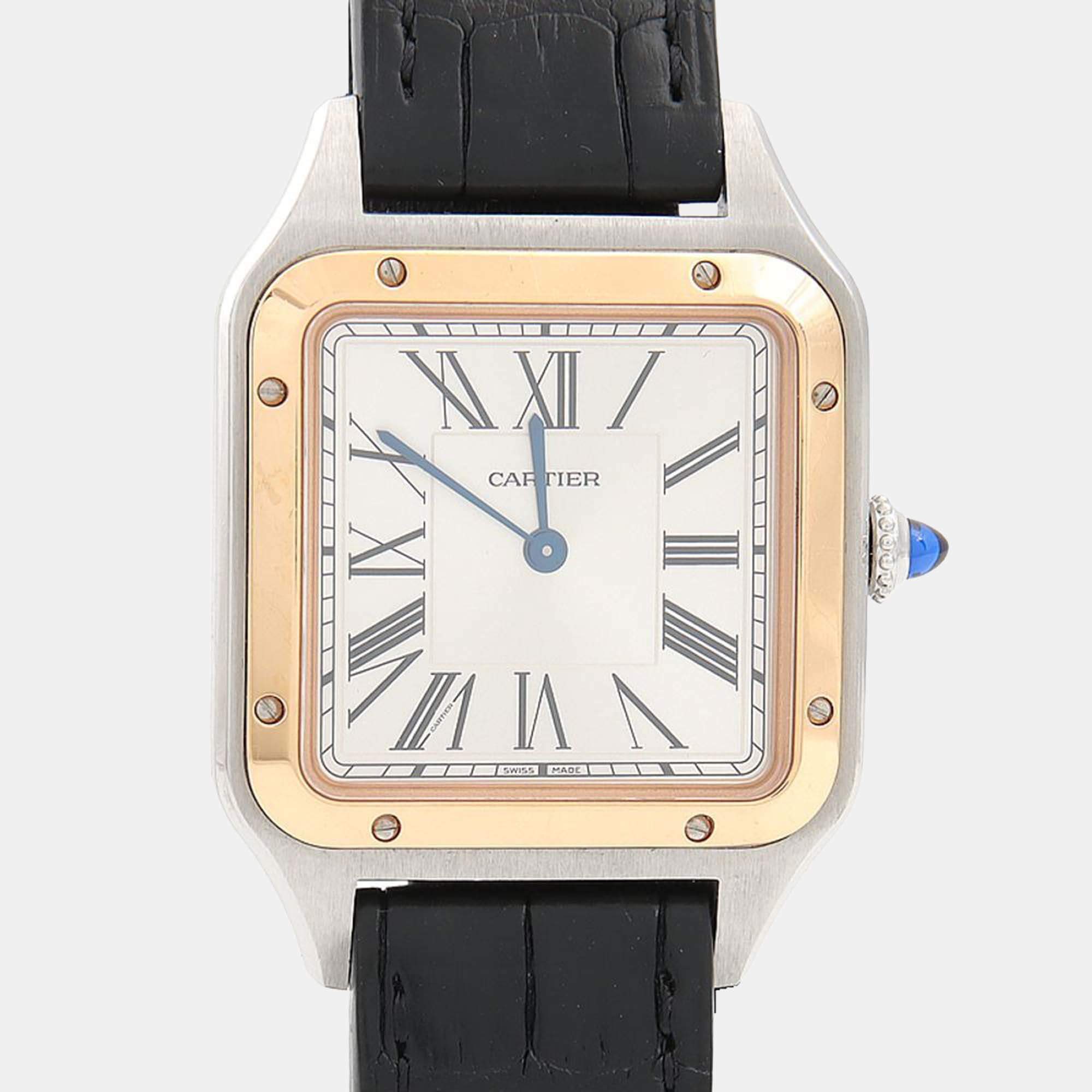 Pre Owned Cartier Santos Dumont W2SA0011 Quartz White 18K Rose Gold Stainless Steel Women's Wristwatch 32mm