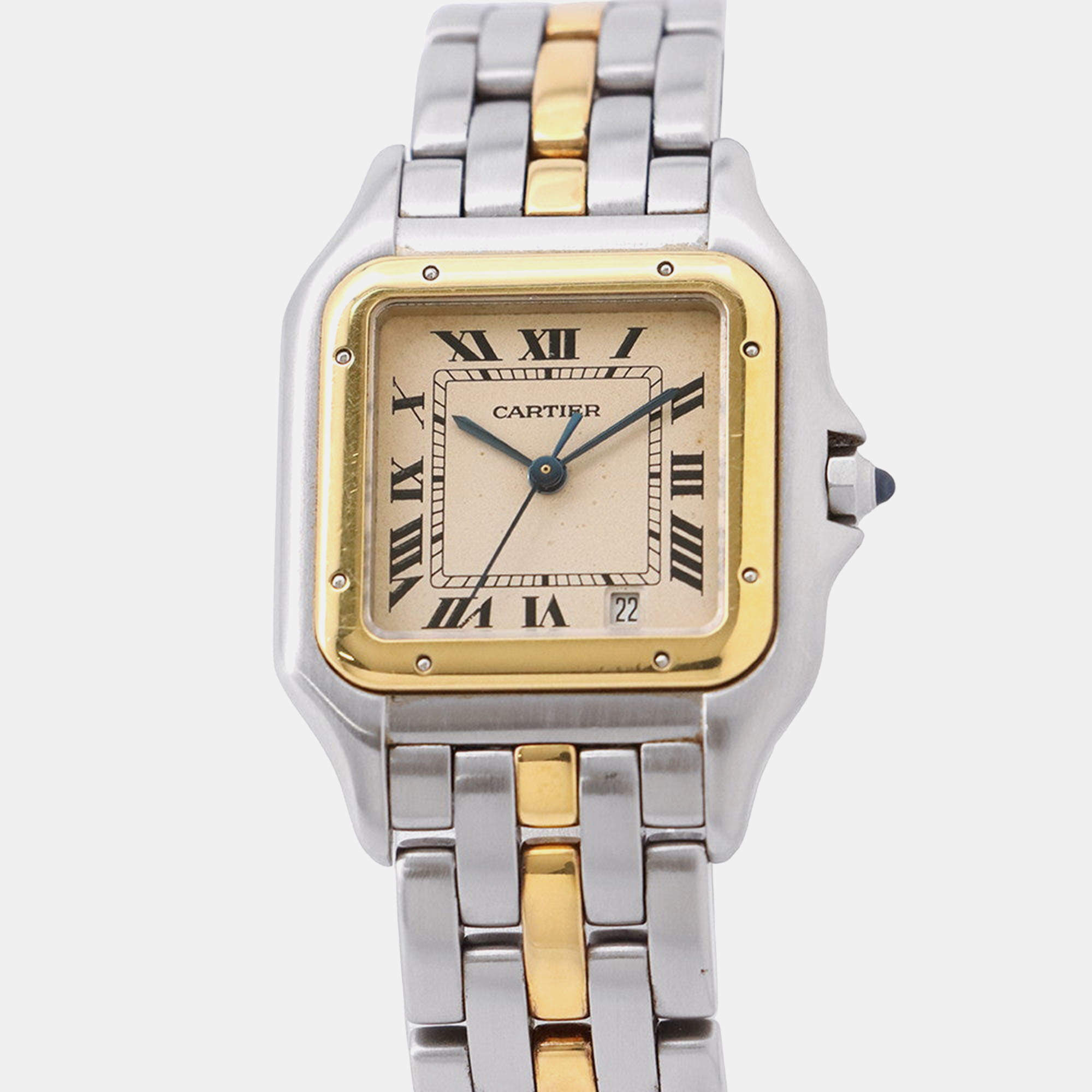 Pre Owned Cartier Panthere 83083241 Quartz White 18k Yellow Gold Stainless Steel Women's Wristwatch 26 mm
