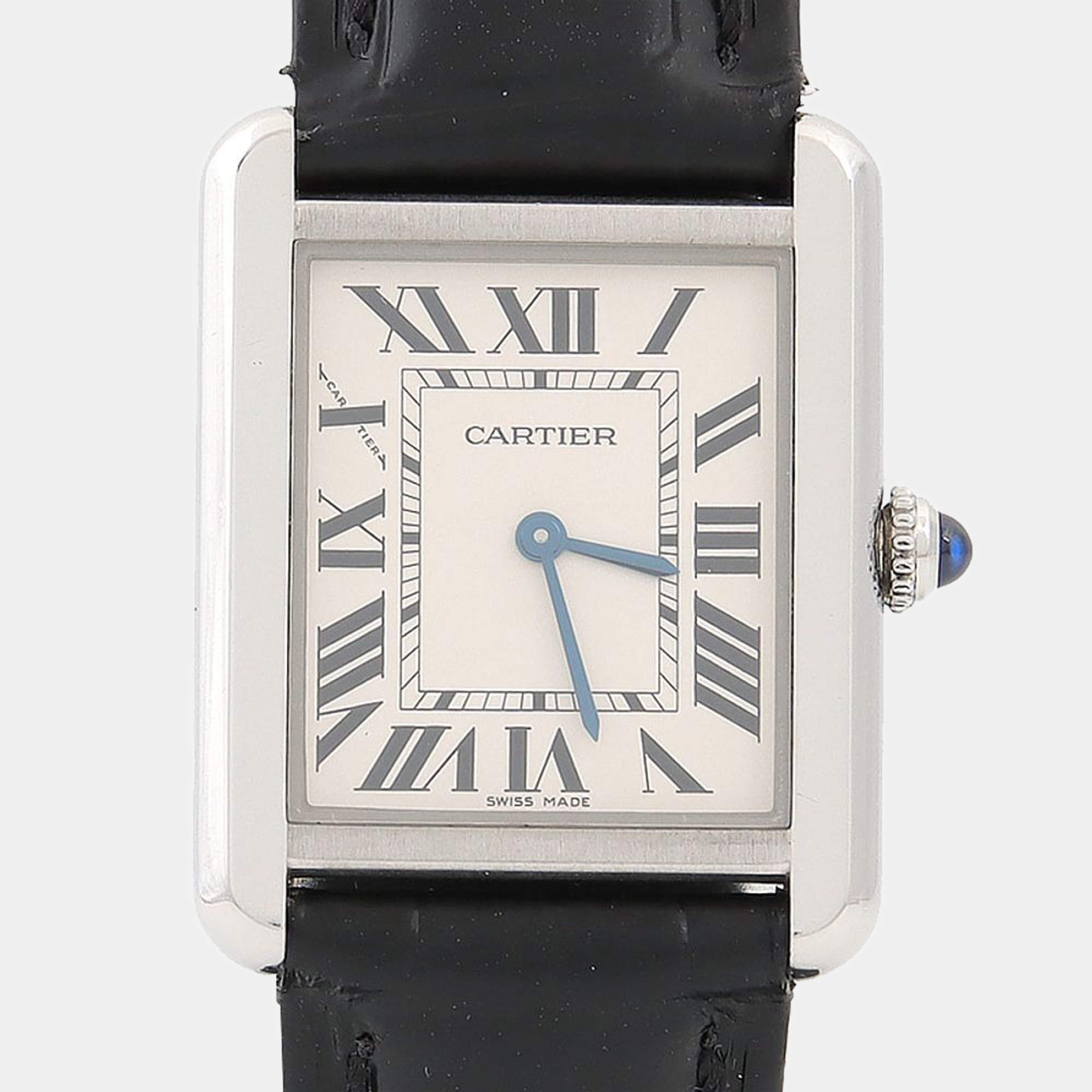 Pre Owned Cartier Tank Solo W5200013 Quartz White Stainless Steel Women's Wristwatch 31mm