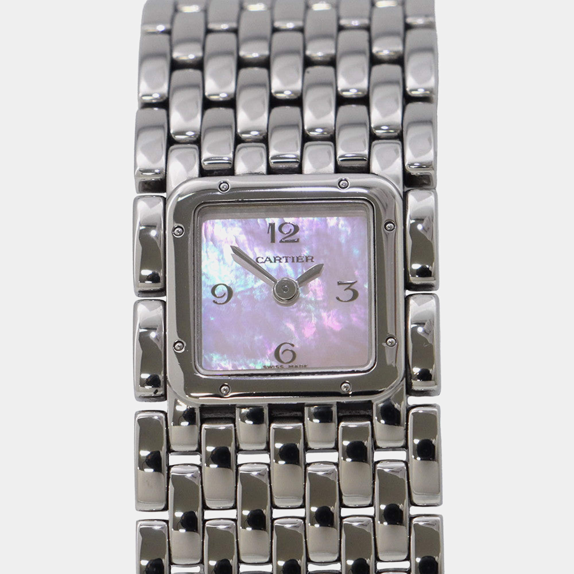 مملوكة مسبقًا Cartier Panthere W61003T9 Quartz Pink Shell Stainless Steel Women's Wristwatch 21 mm