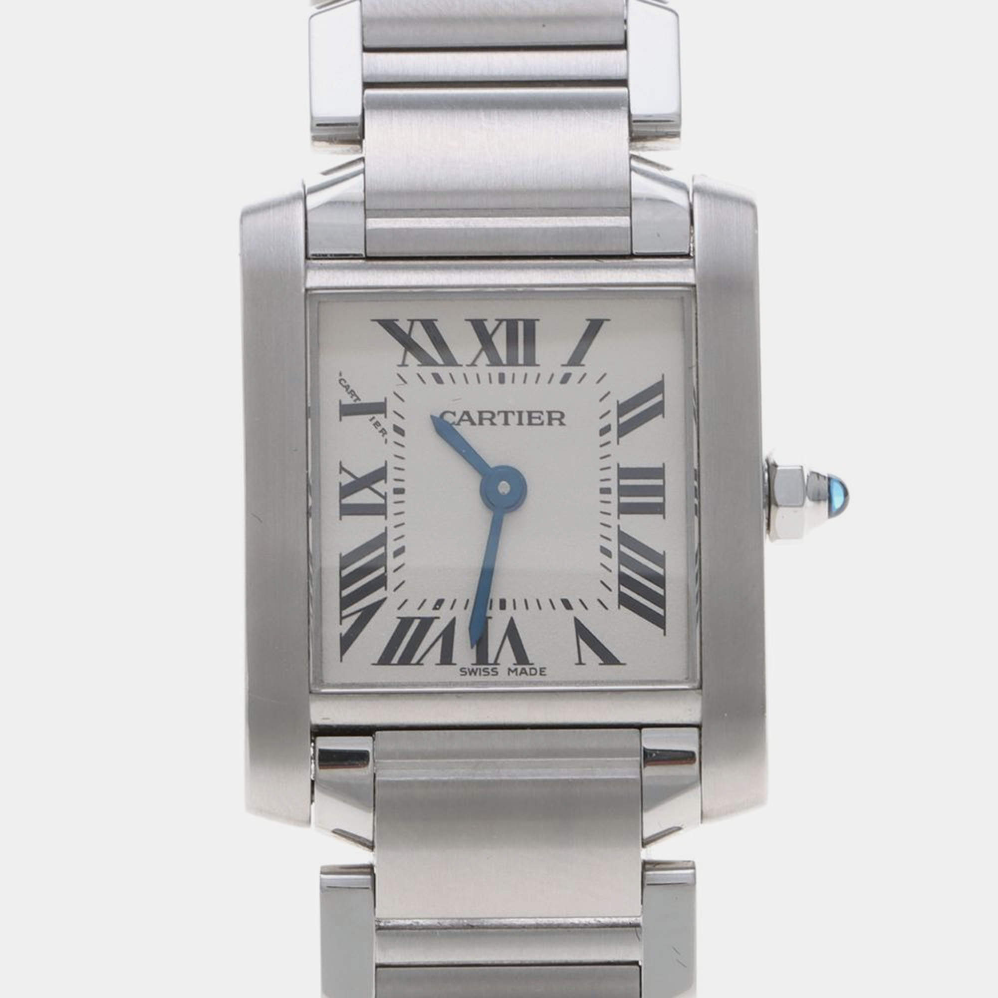 Pre Owned Cartier Tank Francaise W51008Q3 Quartz Silver Dial Stainless Steel Women's Wristwatch 20.5mm