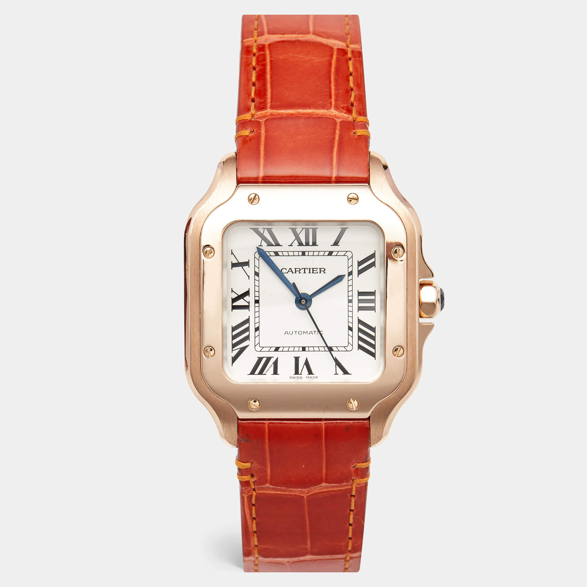 مملوكة مسبقًا Cartier Santos De Cartier WGSA0012 Silver Opaline Dial 18K Rose Gold Women's Wristwatch 35.1 mm