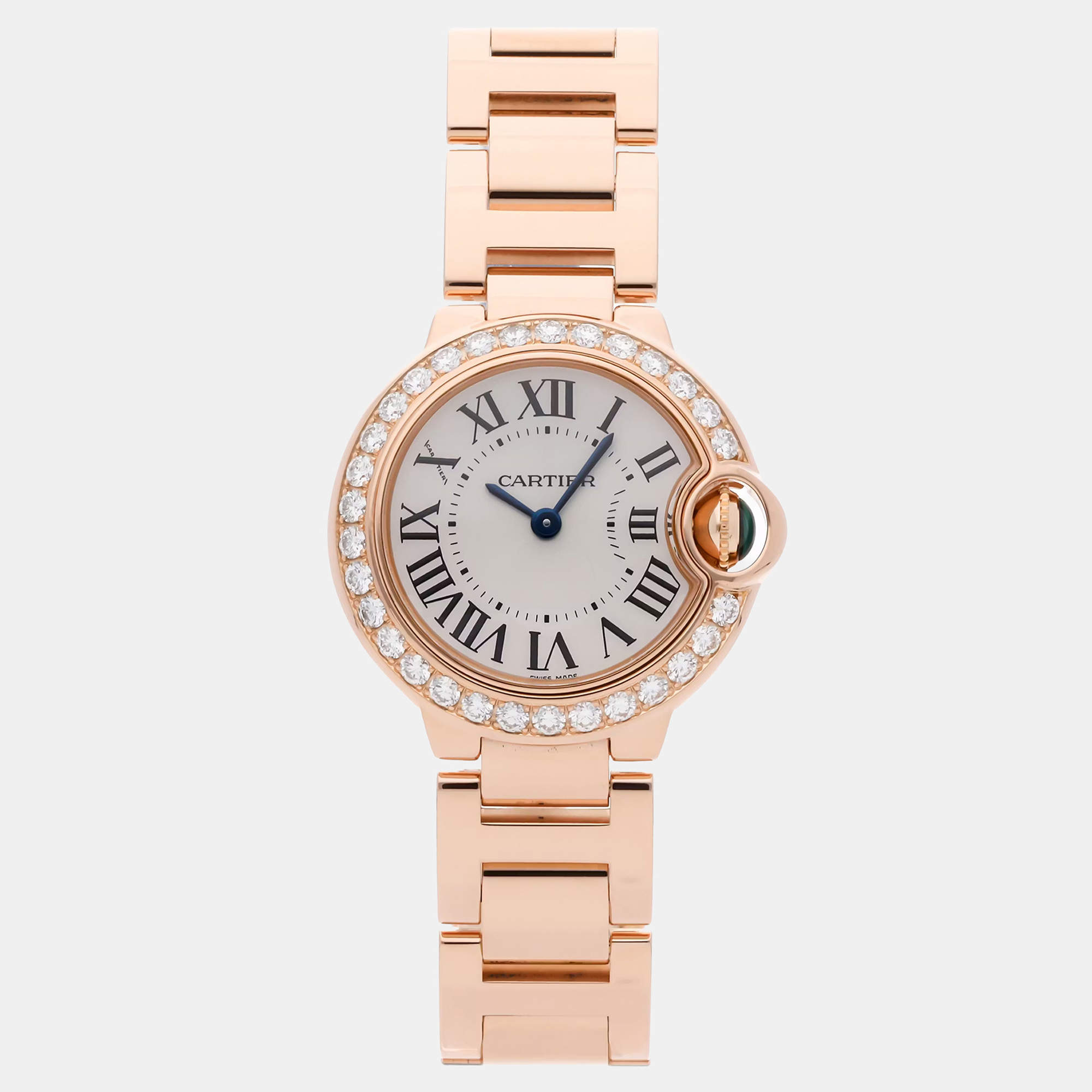 Pre Owned Pre-Owned Cartier Ballon Bleu WE9002Z3 Silver Quartz 18k Rose Gold Diamond Women's Wristwatch 28 MM