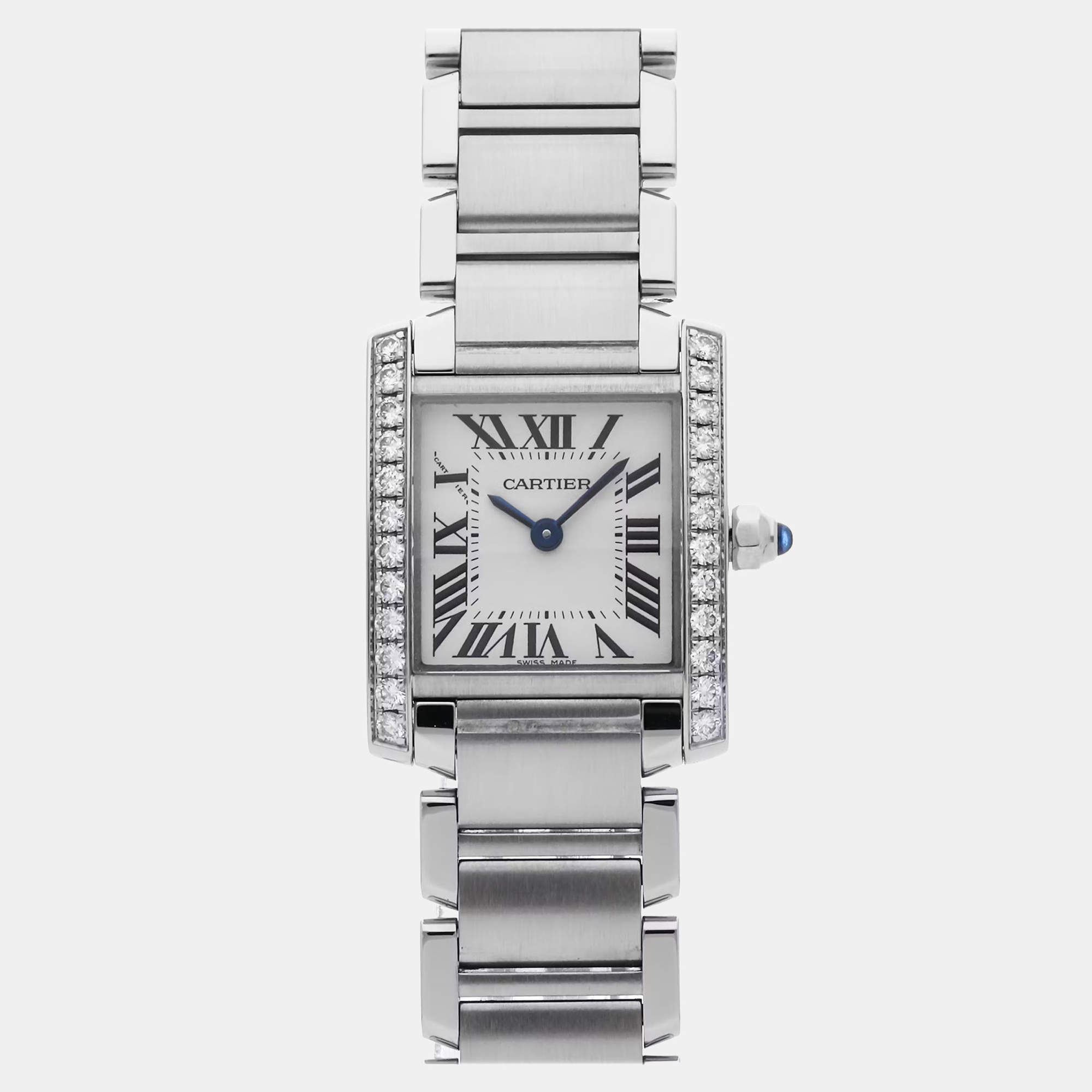 Pre Owned Pre-Owned Cartier Tank Francaise Small W4TA0008 Silver Quartz Diamond Stainless Steel Women's Wristwatch 20 MM