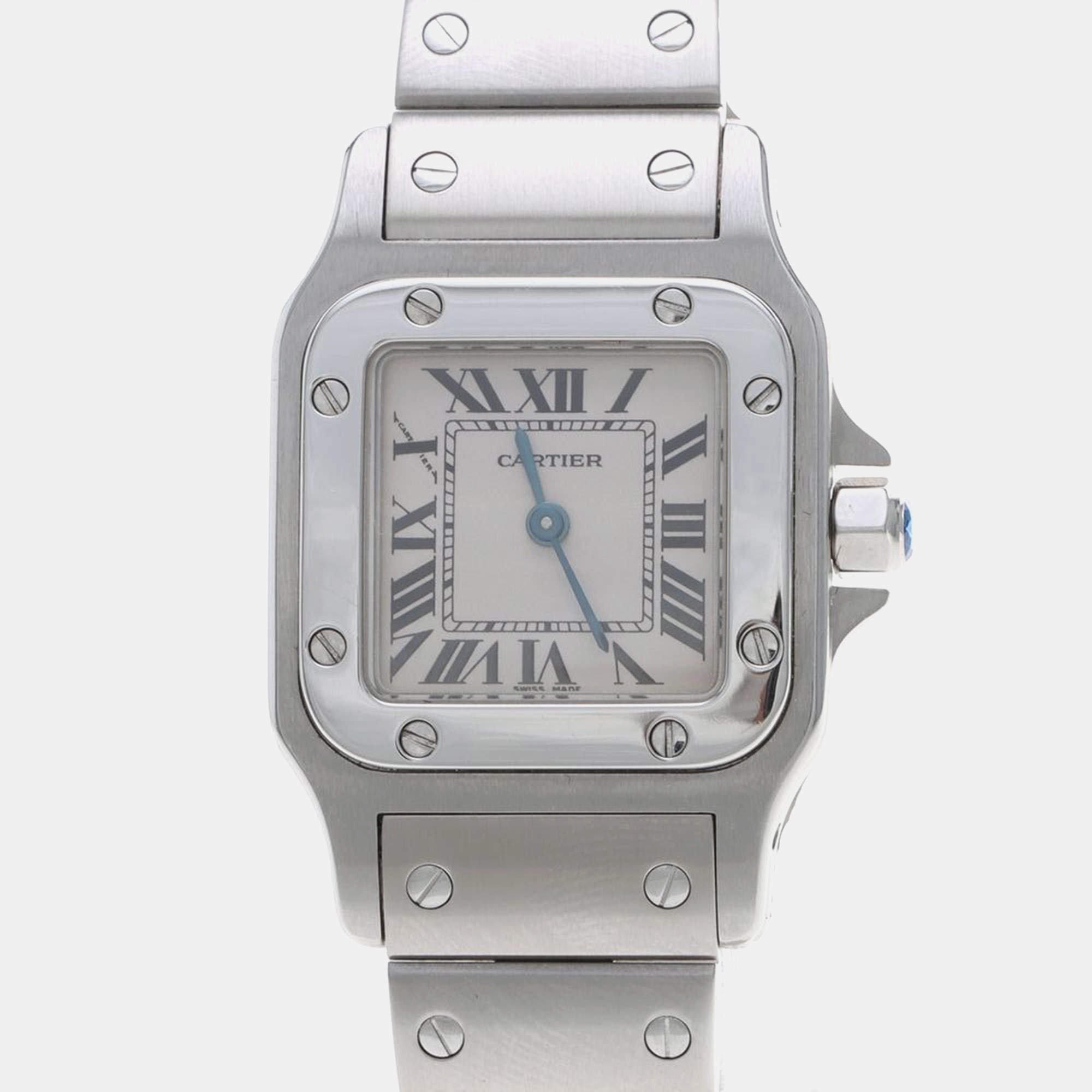 Pre Owned ساعة يد نسائية كارتييه سانتوس كوارتز ستانلس ستيل فضية 24 مم
