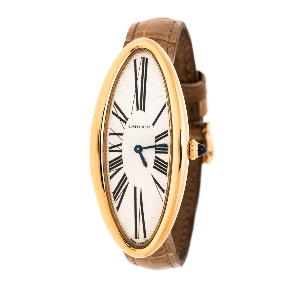 Cartier Silver 18K Rose Gold Baignoire Allongee 2515 Women's Wristwatch 21 mm
