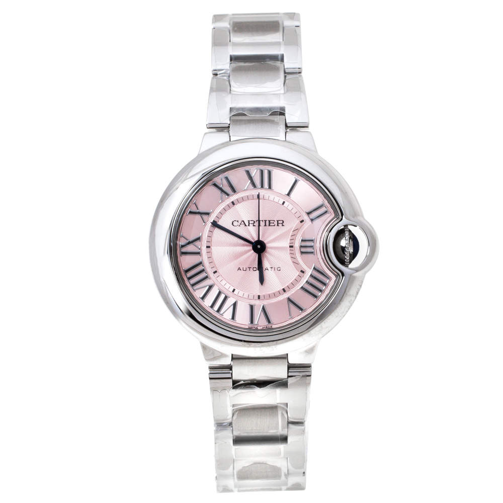 Pre Owned Cartier Pink Stainless Steel Ballon Bleu 3489 Women's Wristwatch 33 mm