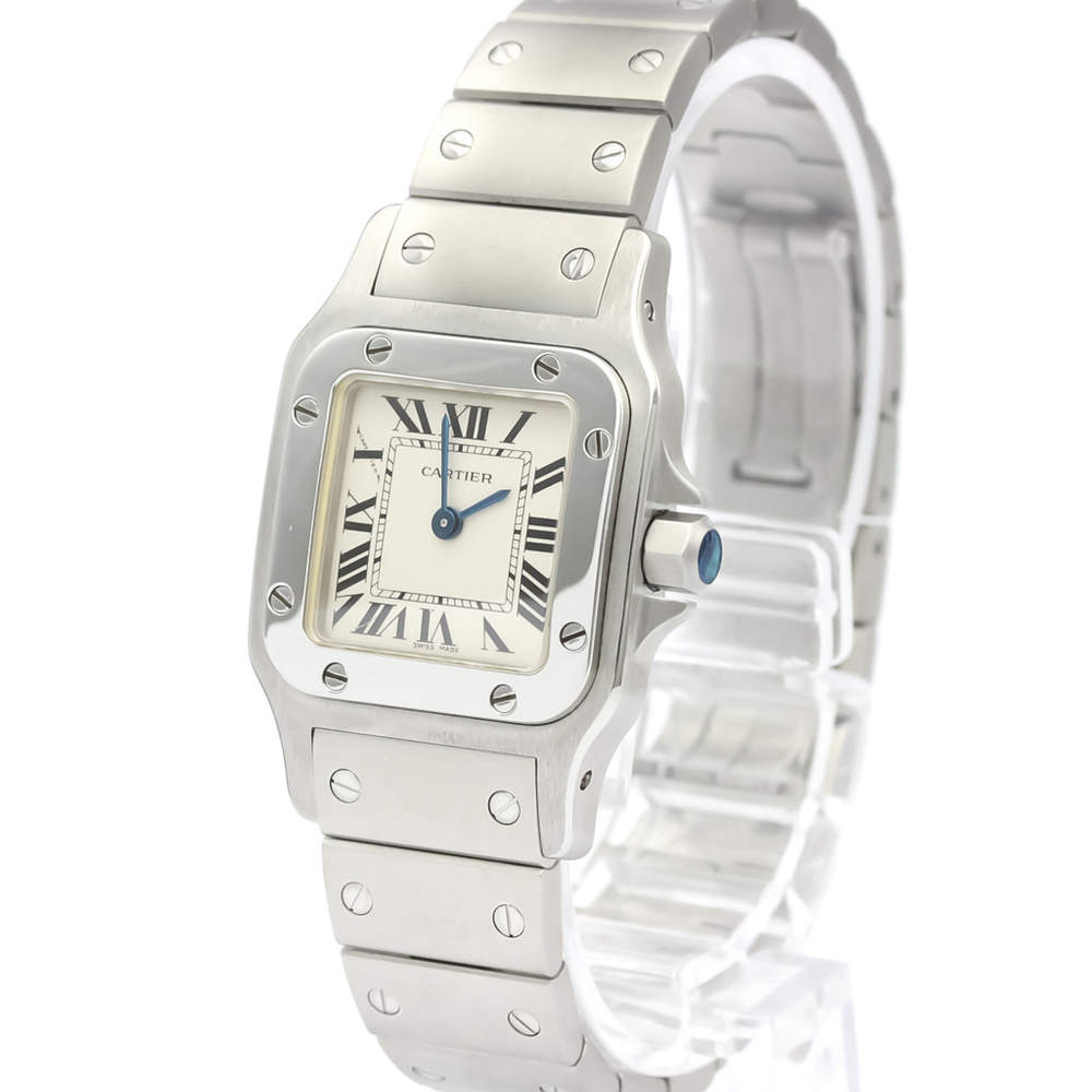 Cartier Silver Stainless Steel Santos Galbee Quartz W20056D6 Women's Wristwatch 24 MM