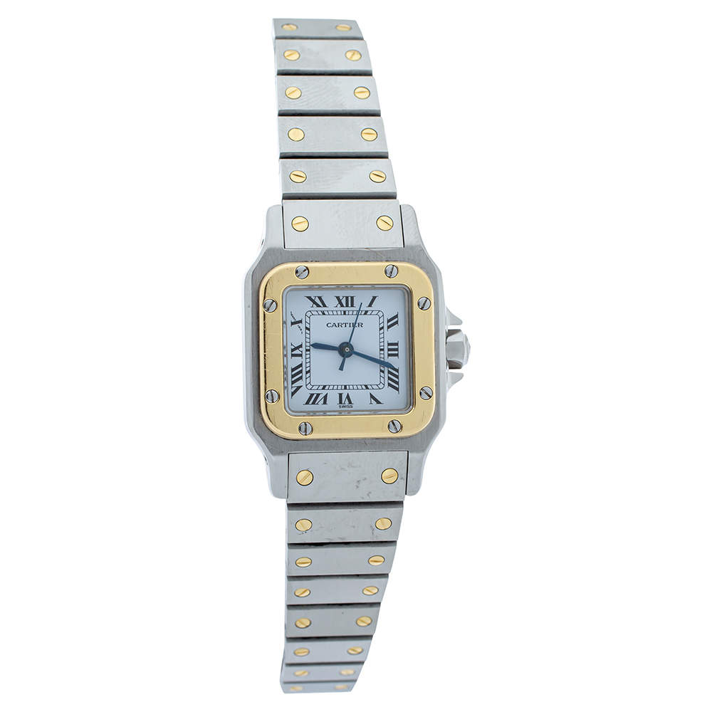 Cartier White 18K Yellow Gold Stainless Steel Santos Galbee Automatic Women's Wristwatch 24 mm