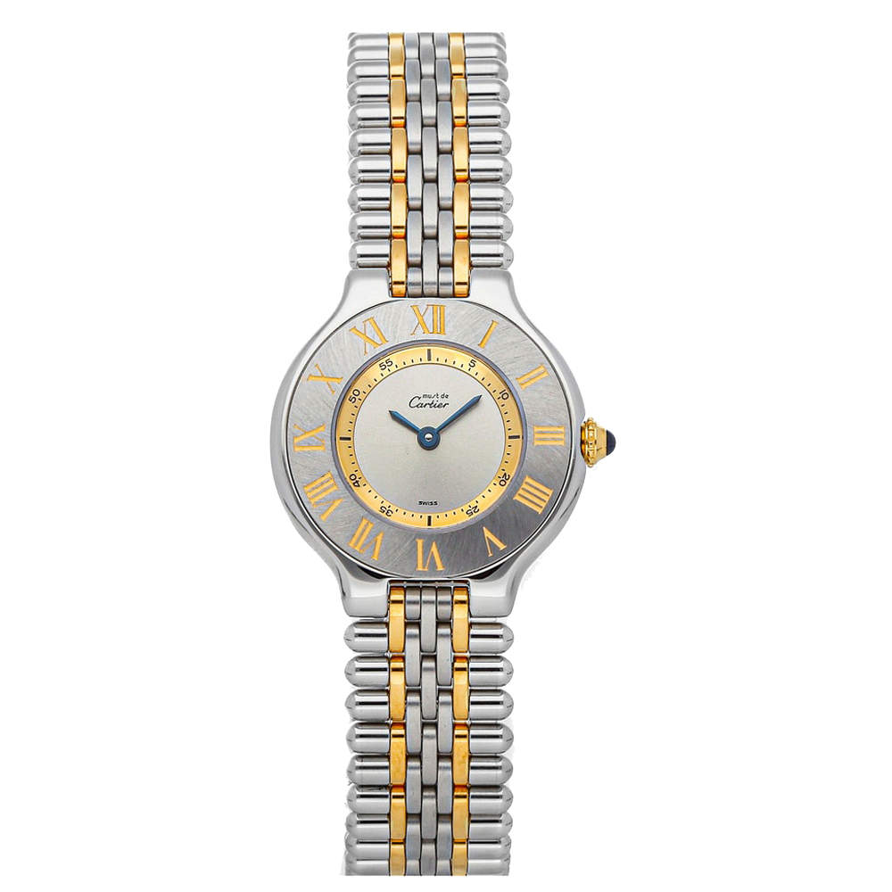 Pre Owned Cartier Silver Gold Tone Stainless Steel Must 21 W10073F4 Women's Wristwatch 27 MM
