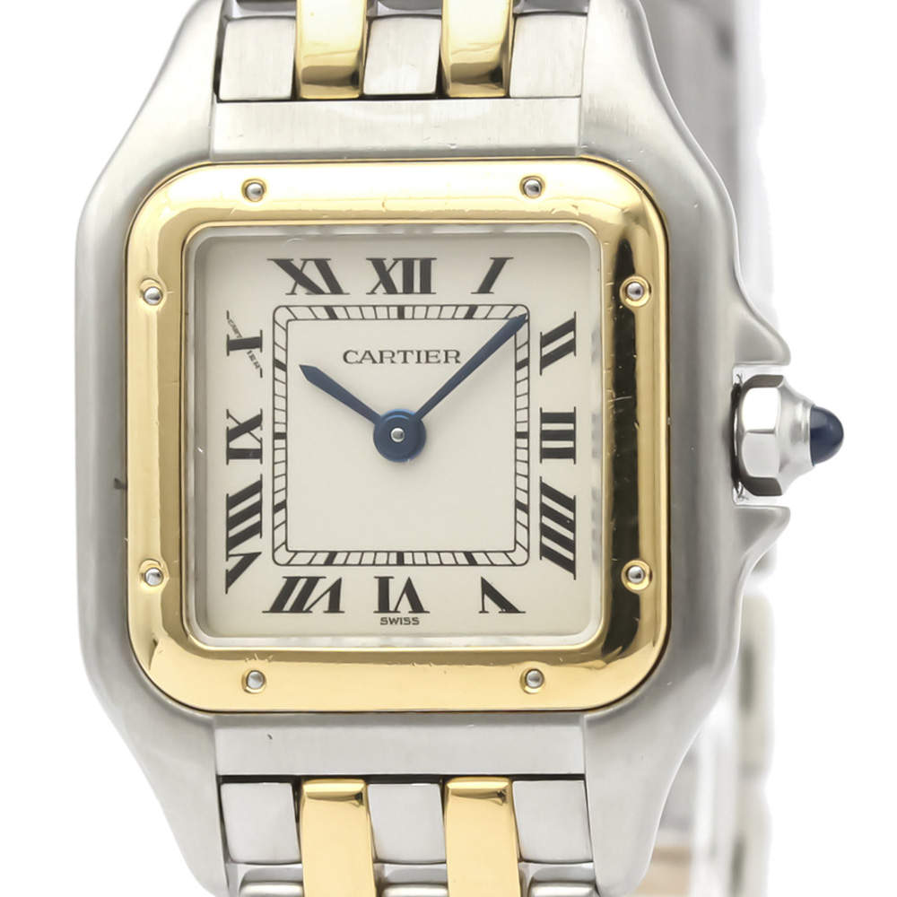 مملوكة مسبقًا Cartier White 18K Yellow Gold And Stainless Steel Panthere De Cartier Quartz Women's Wristwatch 22 MM