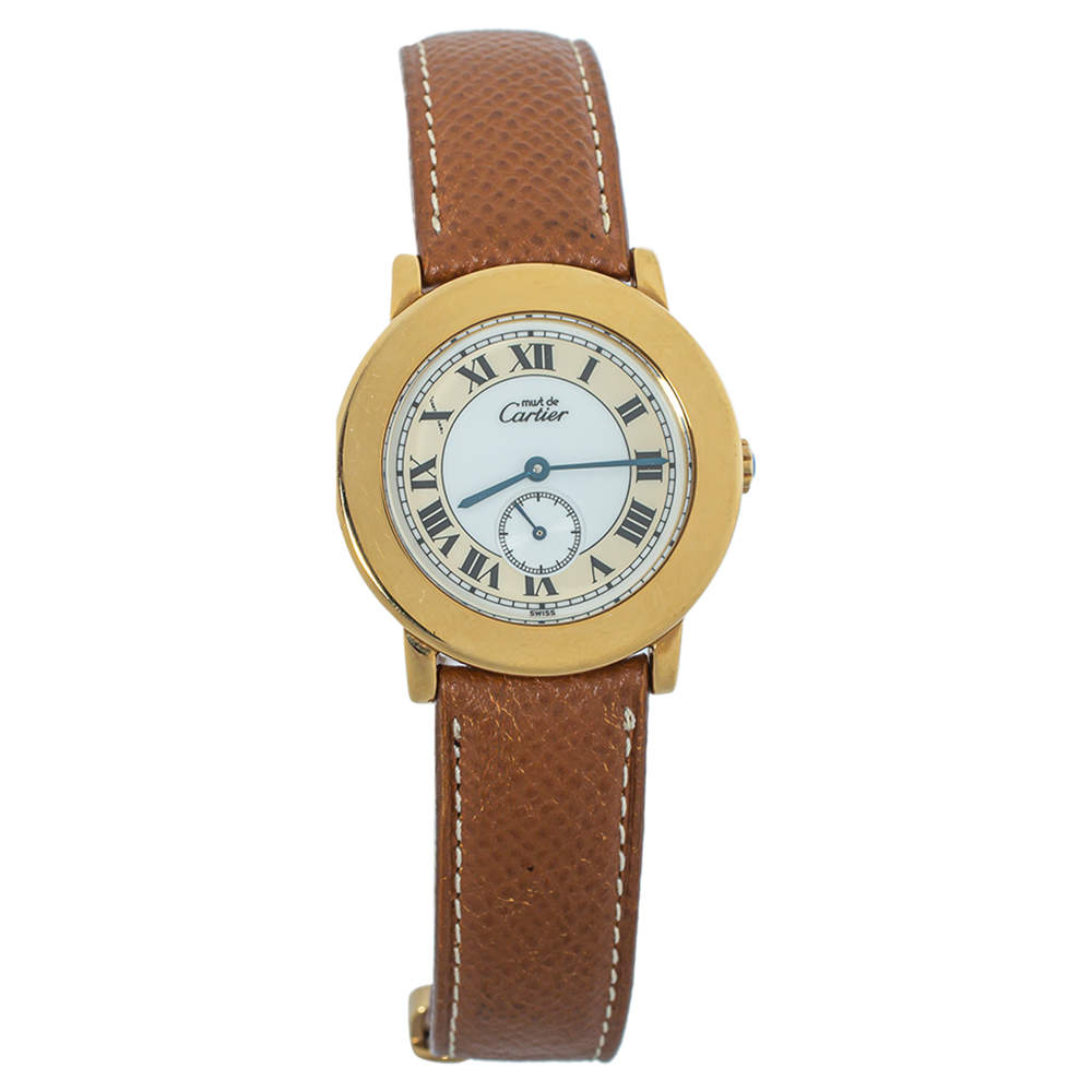 مملوكة مسبقًا Cartier White Vermeil & Leather Must de Cartier 1810 1 Women's Wristwatch 33 mm