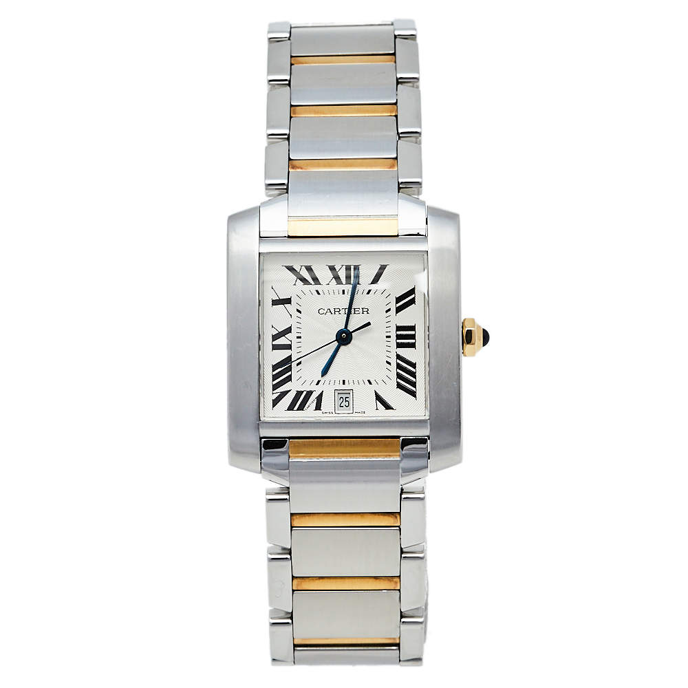 Cartier Silver 18K Yellow Gold & Stainless Steel Tank Francaise 2302 Women's Wristwatch 28 mm