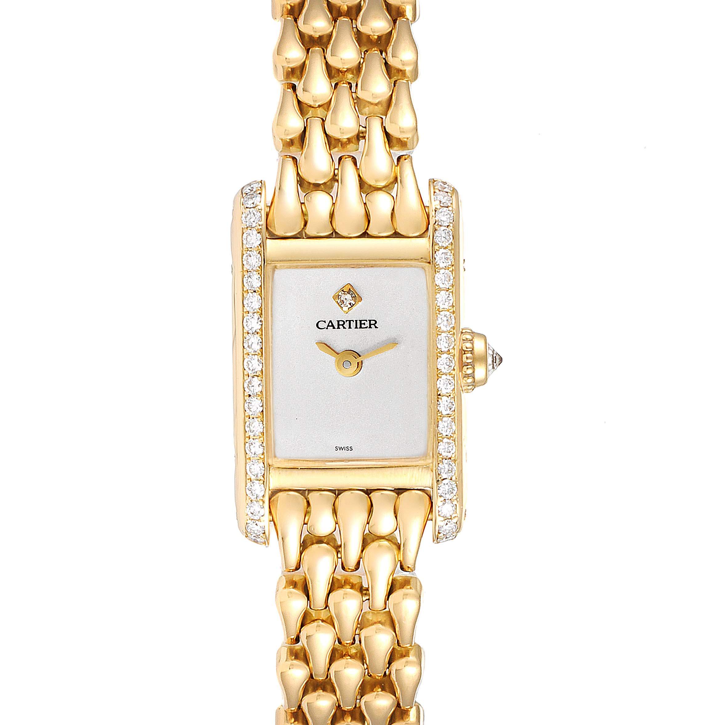 Cartier Cream Diamonds 18K Yellow Gold Tank Louis 1360 Women's Wristwatch  15 MM Cartier