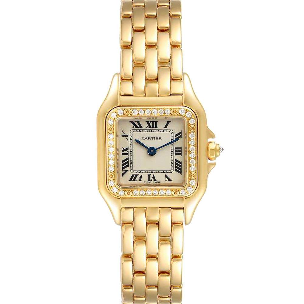 مملوكة مسبقًا Cartier White Diamonds 18k Yellow Gold Panthere WF3070B9 Women's Wristwatch 22 MM