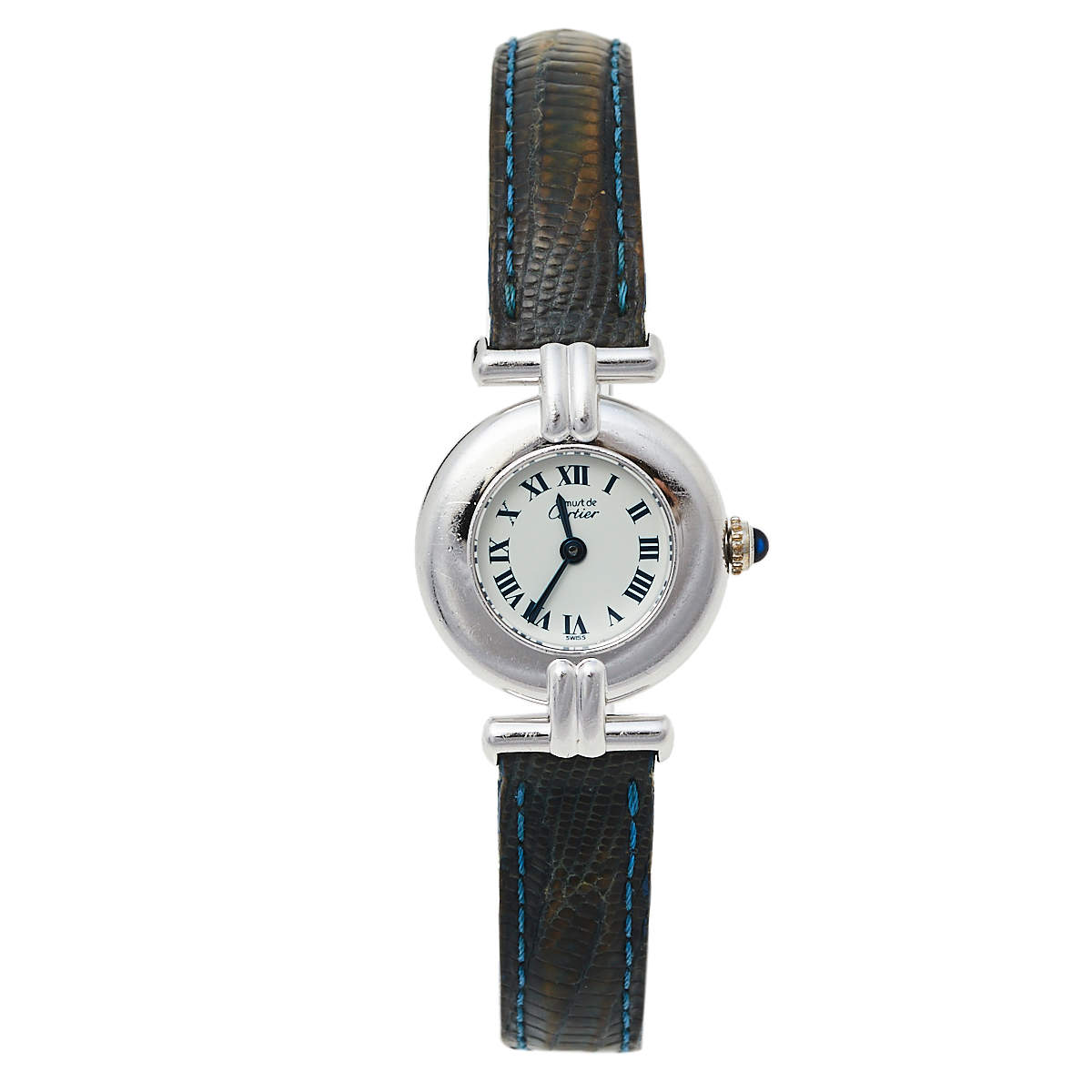Cartier White Silver & Leather Must De Cartier Colisee 690002 Women's Wristwatch 24 mm