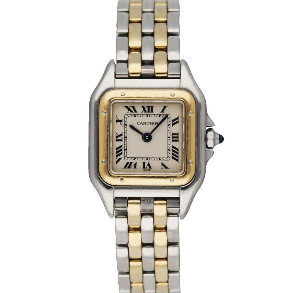Cartier Silver 18K Yellow Gold And Stainless Steel Panthere 1120 Women's Wristwatch 22 MM