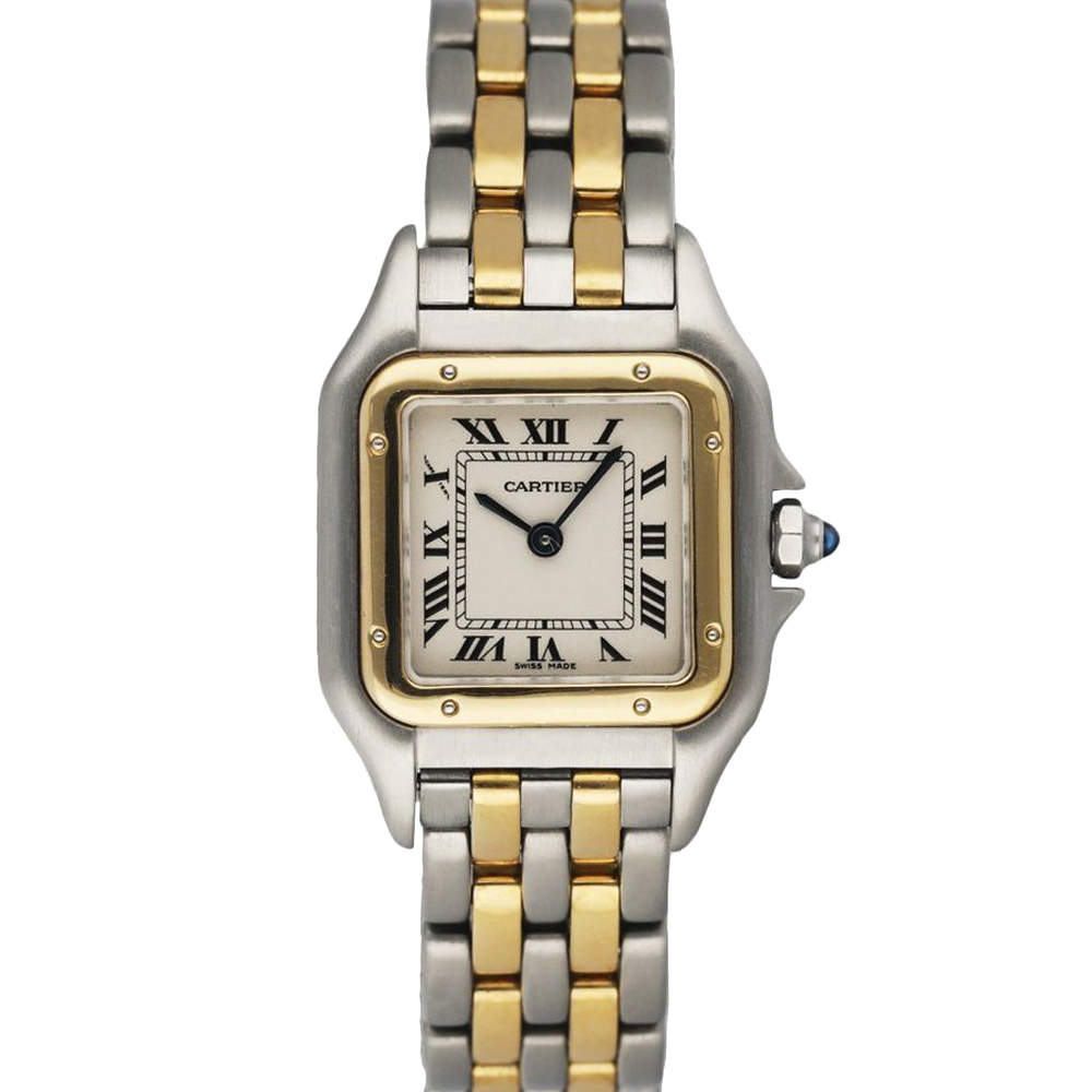 Pre Owned Cartier Silver 18K Yellow Gold And Stainless Steel Panthere 1120 Quartz Women's Wristwatch 22 MM