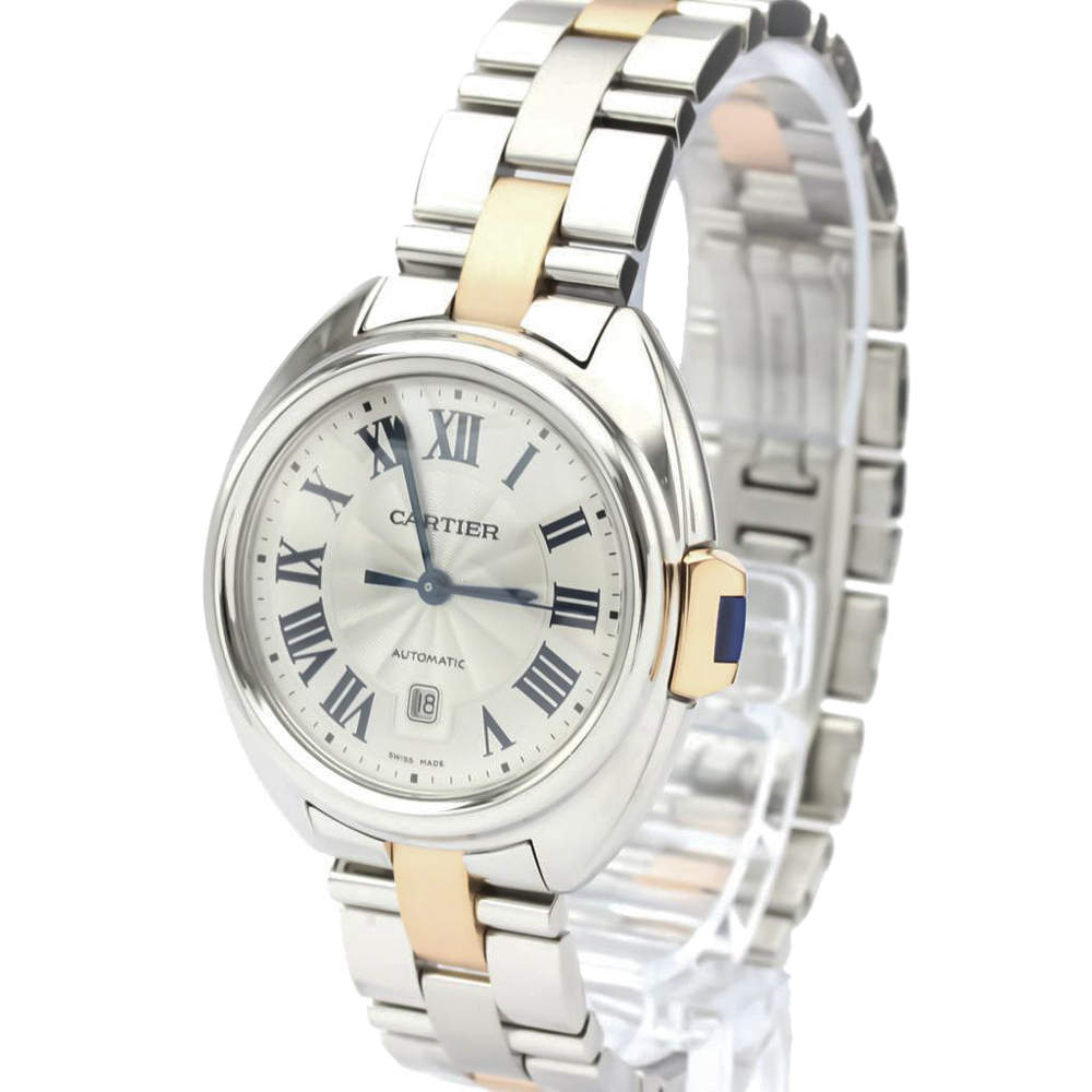 Pre Owned Cartier Silver 18K Rose Gold And Stainless Steel Cle De Cartier W2CL0004 Women's Wristwatch 31 MM