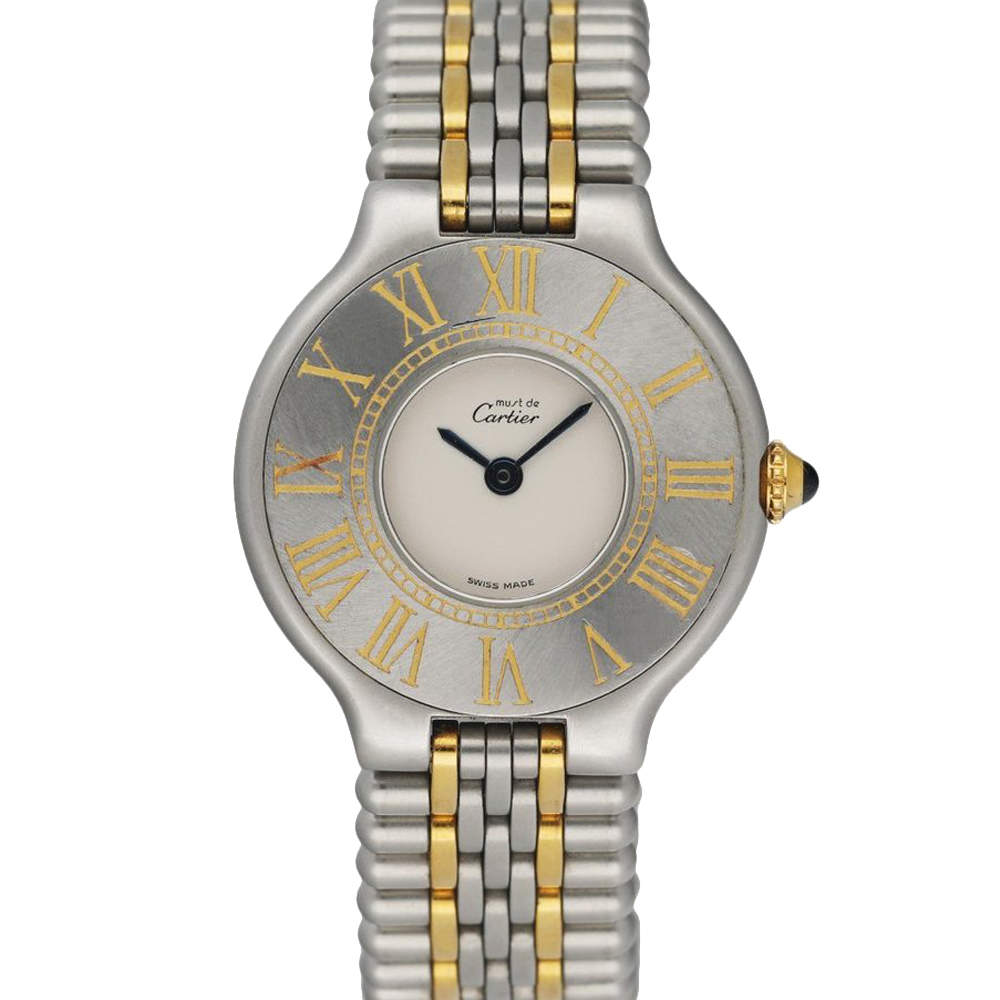 Pre Owned Cartier White Gold Plated Stainless Steel Must 21 Women's Wristwatch 28 MM